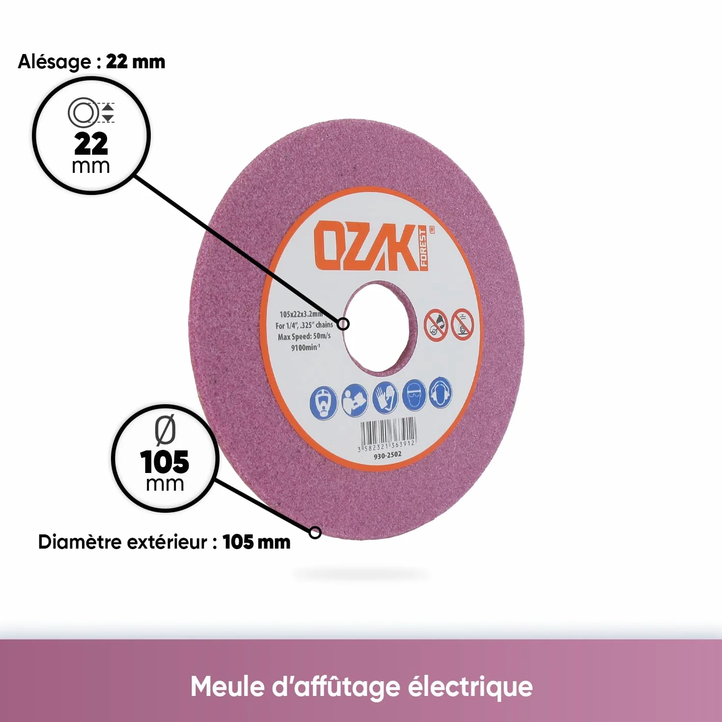 OZAKI - Mola Affilatura Di Ricambio - Ø ext. 100 mm, foro 22 mm, spessore 3,2 mm, per catene da 1/4", 0,325", per macchine Easy Grinder, Midi Jolly, Nick The Grinder & 9307812