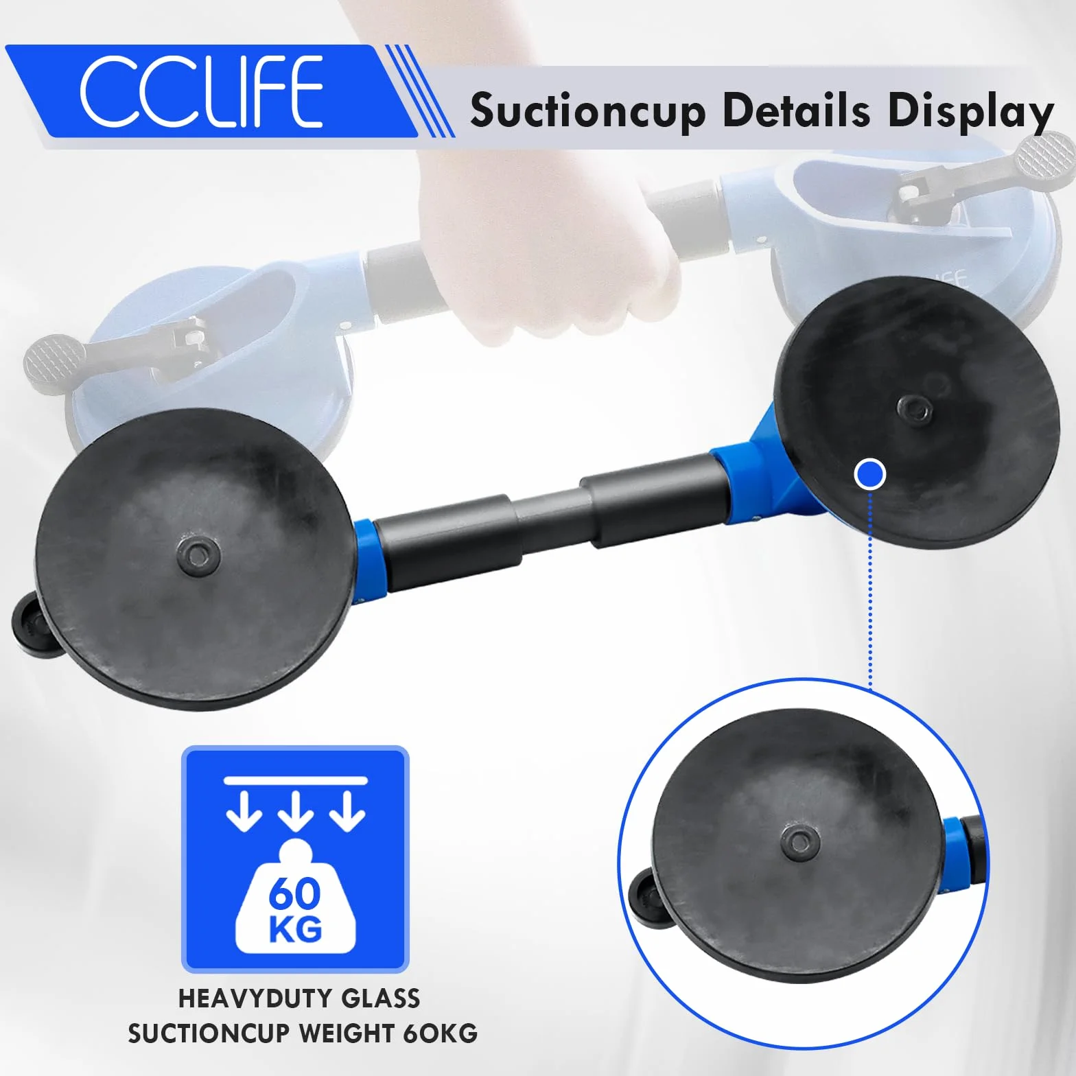 CCLIFE 2x 60 kg Sollevatore Doppia Ventosa per Vetri Metallo Plastica Superfici Lisce