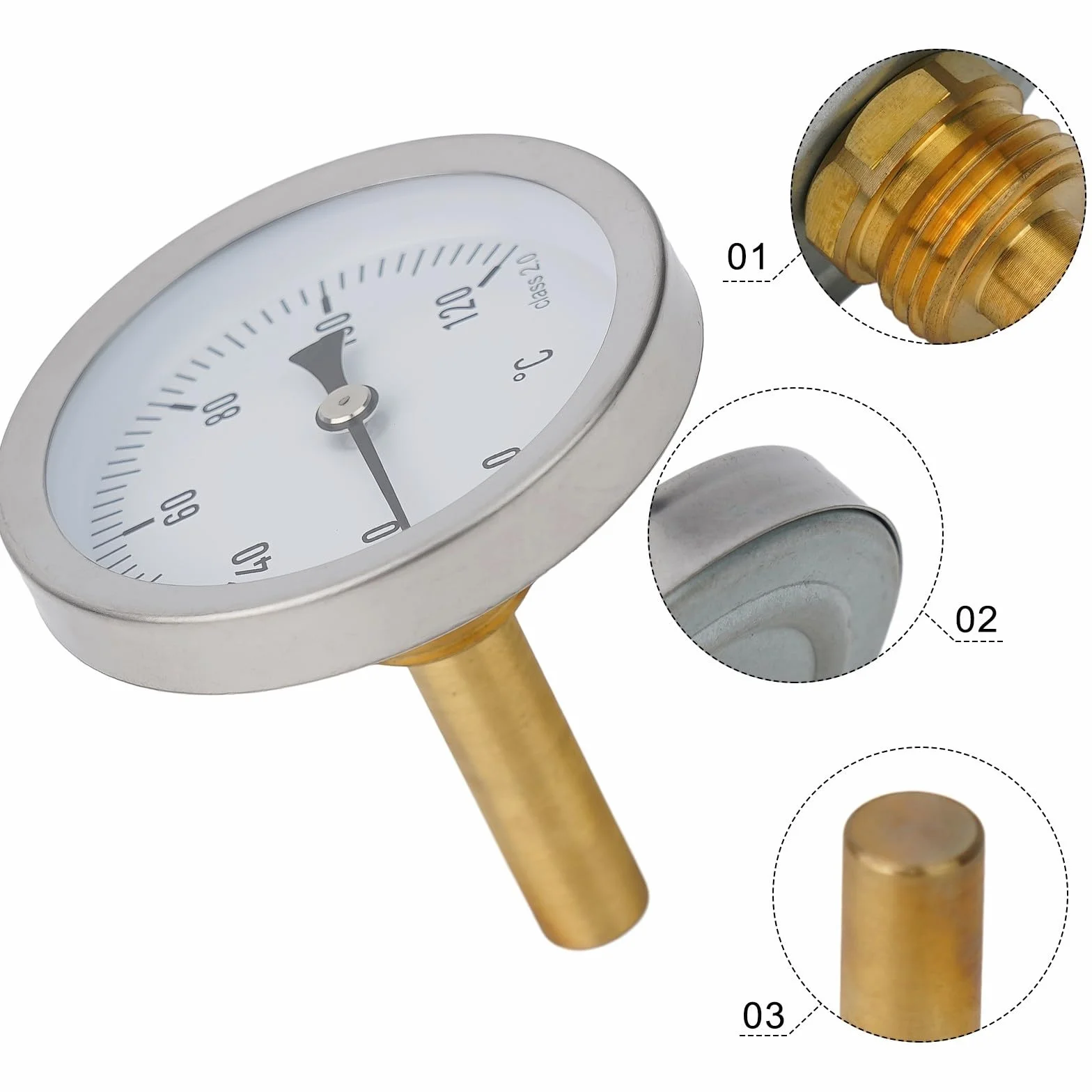 Misuratore di temperatura idraulico, diametro del quadrante 63mm, filo 1/2", 0-120 ° C, per il gabinetto della griglia del forno, Φ7*50mm, termometro bimetallico