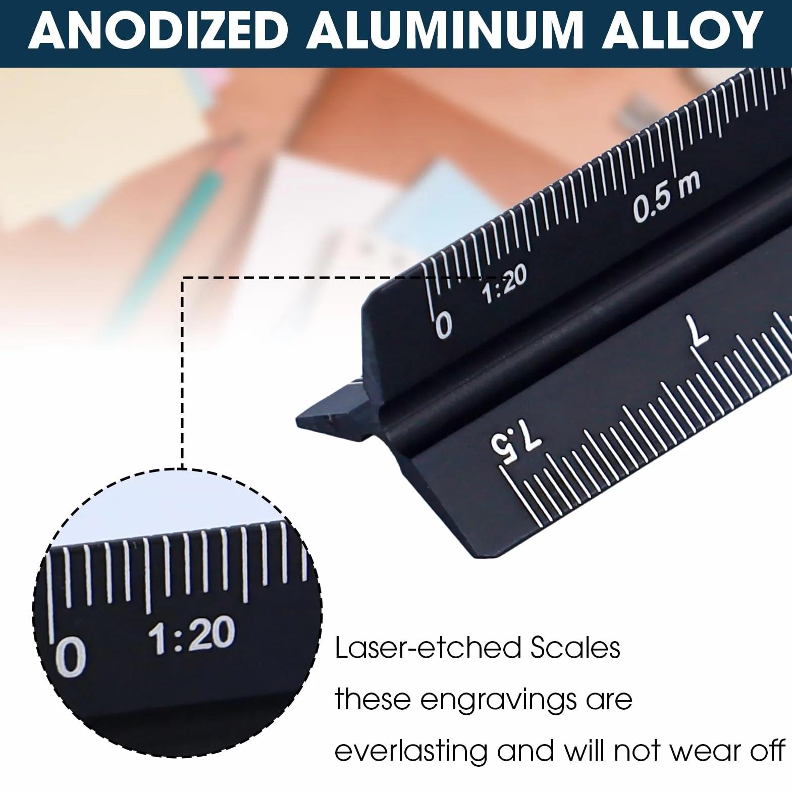 Righello da architetti in alluminio triangolare 30 cm scala 1:20 1:25 1:50 1:75 1:100 1:125 acciaio inox