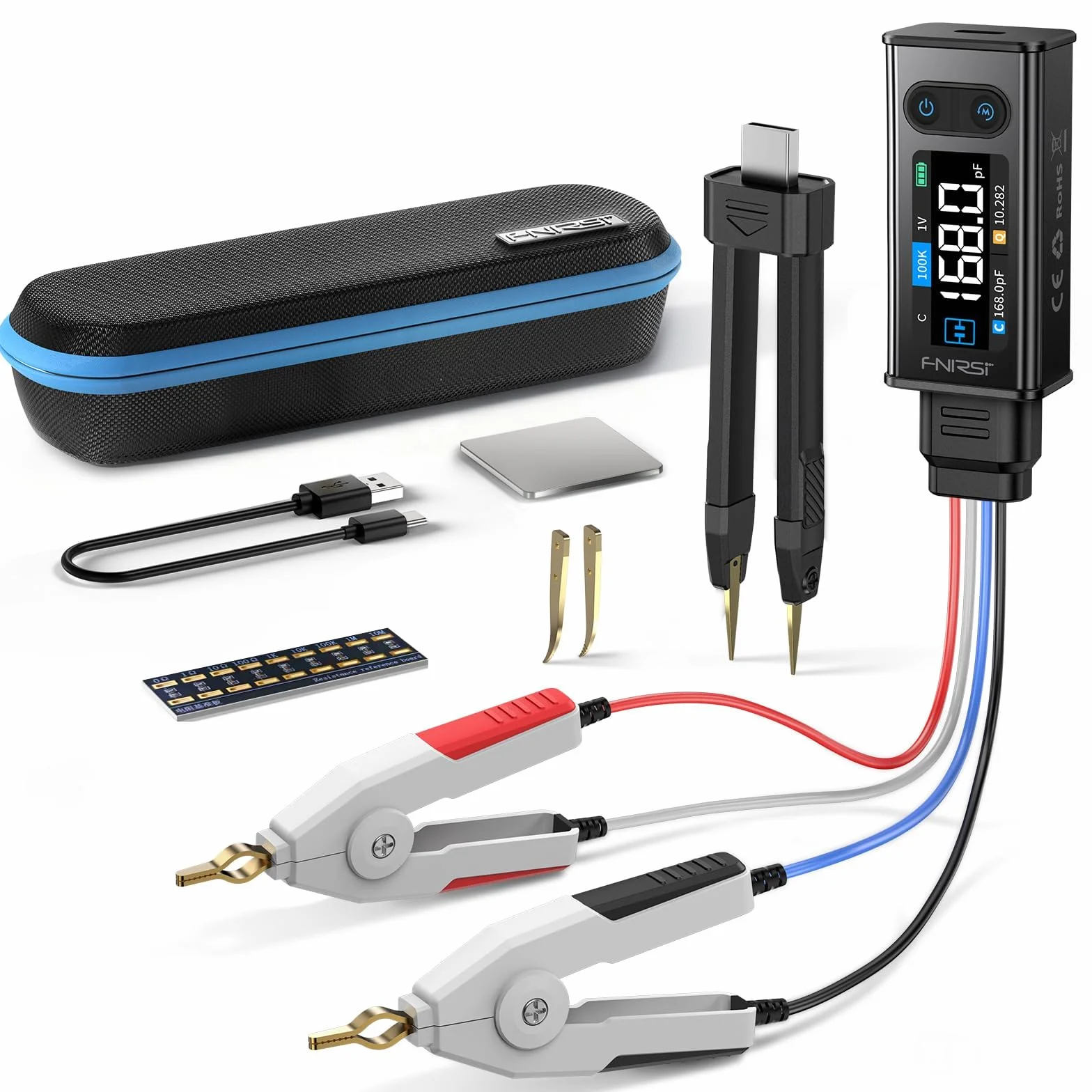 Tester LCR 100 kHz LCR ESR con pinze, tester per componenti SMD a punta, confronto di classificazione automatica, resistenza/induttanza/diodi/tester condensatore/scansione di banda