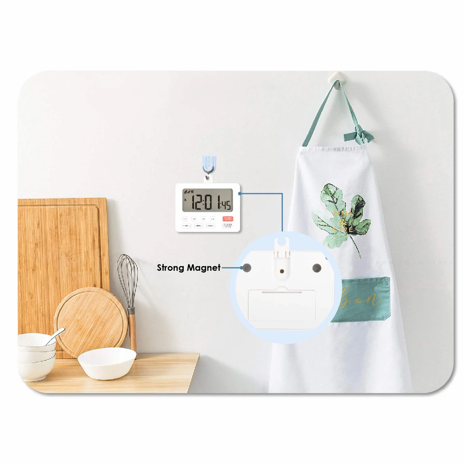 Timer digitale per desktop, cronometro con foro magnetico