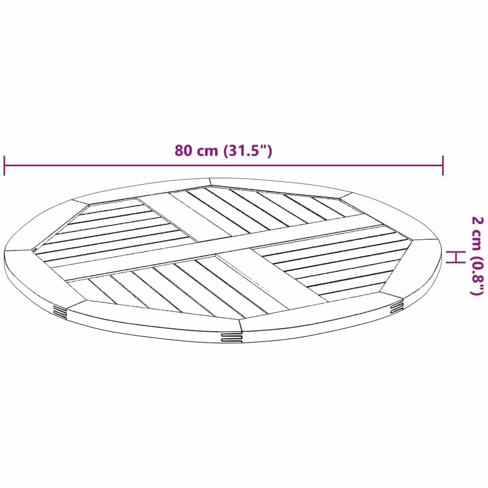 vidaXL Blat Stołu Okrągły z Drewna Akacjowego Ø80x2,2 cm, Wymienny Blat Stołowy