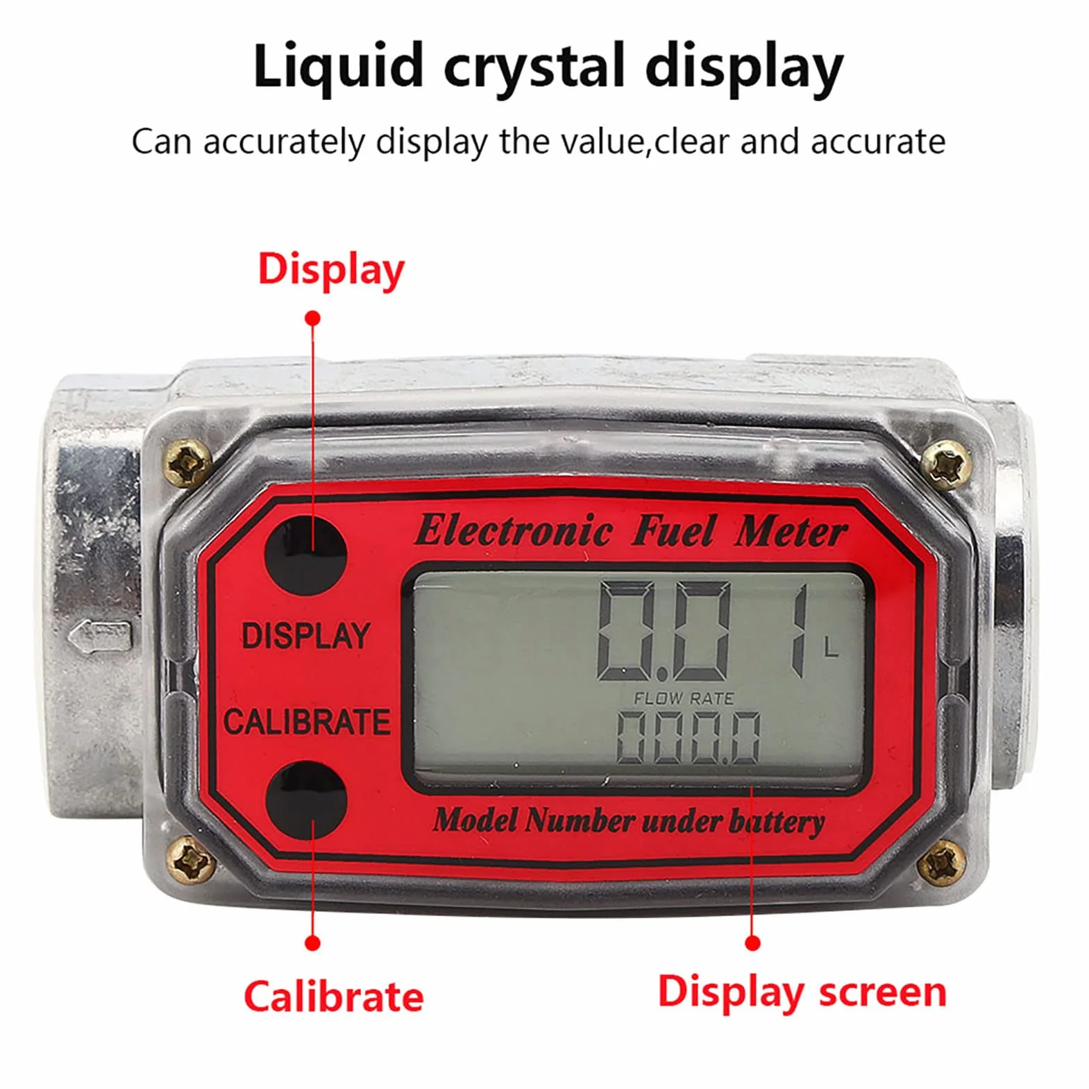 Contalitri Gasolio Misuratore di Portata Elettronico Turbina Digitale 10-200L 1" NPT Rosso LLW-25