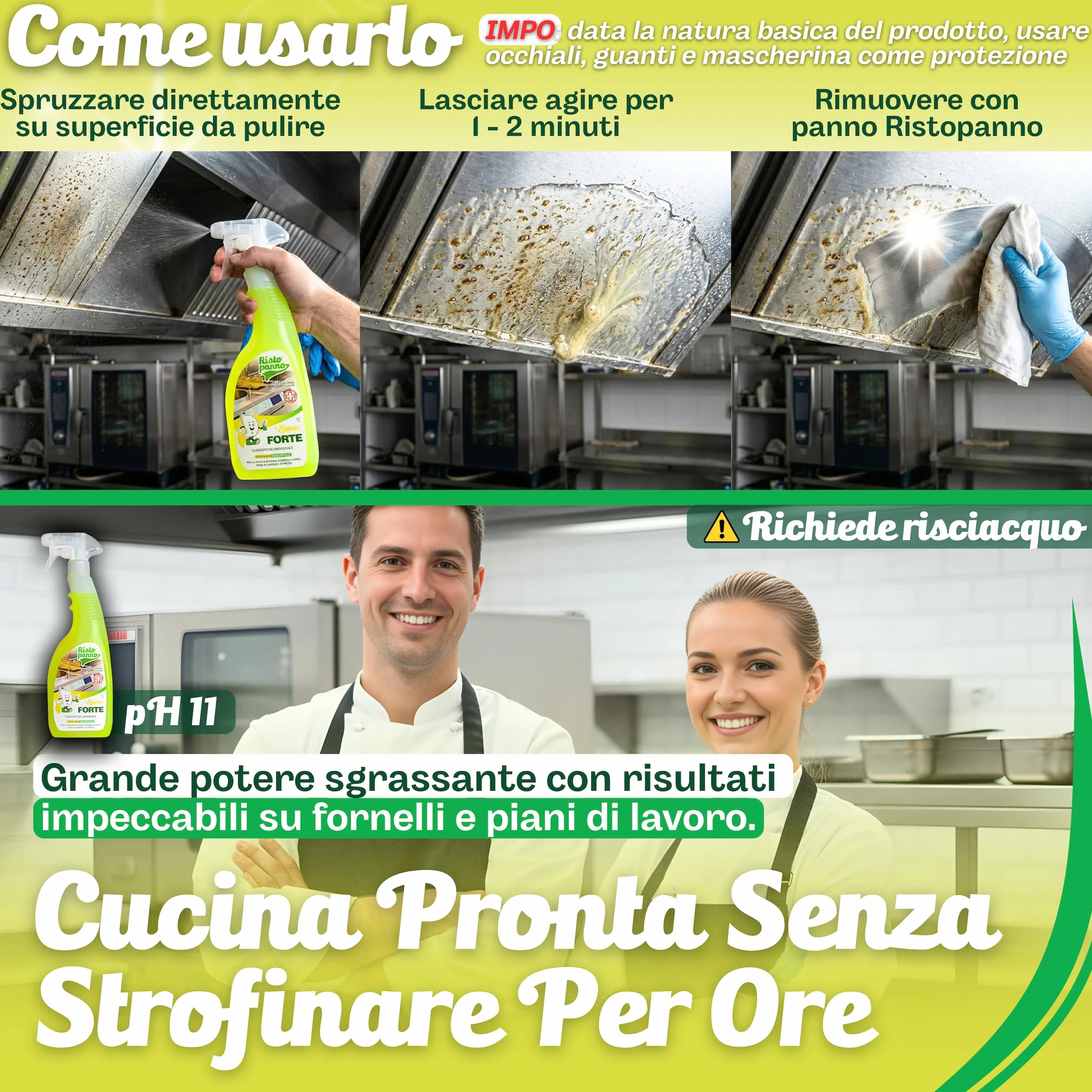 RISTOPANNO 1 x 750ml Sgrassatore Universale Professionale – Pronto all’Uso – Spray Multiuso Superfici Olio e Grasso – per Acciaio, Plastica, Cappe e Fornelli - Prodotti Pulizia - SPLASH FORTE