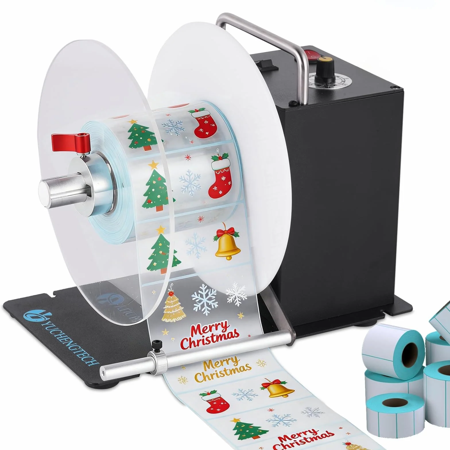 YUCHENGTECH Avvolgitore Etichette Automatico Diametro 200mm Velocità 0-200 mm/s Riavvolgitore Etichette Bidirezionale per Nucleo 1/1.5/3 Pollici con Istruzioni e Accessori