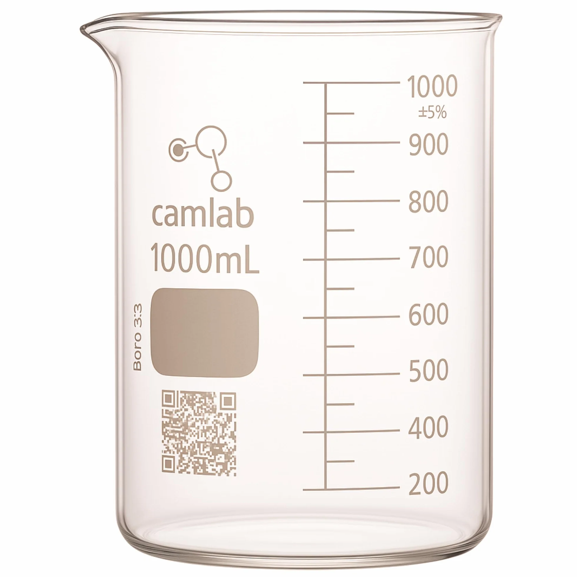 Bicchiere graduato in vetro borosilicato 3,3, forma bassa, con beccuccio, becher Griffin, chimicamente resistente e resistente al calore, bicchiere in vetro da 1000 ml, confezione da 1