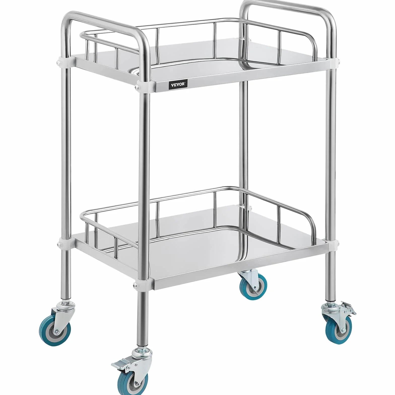 VEVOR Carrello da Laboratorio Professionale,2 Strati Carrello Medico in Acciaio Inox, con 4 Ruote a 360° 2 Freni,per Ospedale, Farmacia ed Estetica, Laboratori, Salone di Bellezza, Centro di Ricerca
