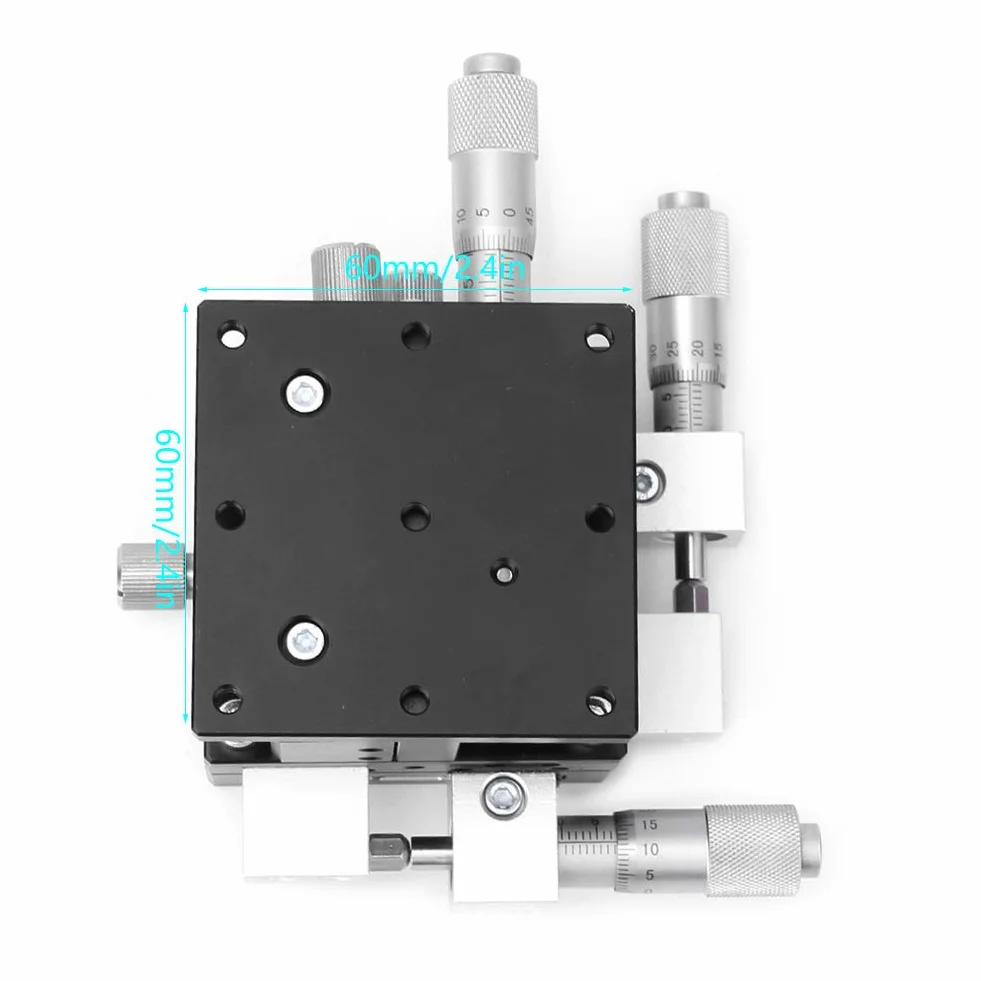 Tavolino lineare manuale a 3 assi XYZ, piattaforma di regolazione del cuscinetto di rifilatura 60x60mm, tavolo scorrevole, tavolo scorrevole della piattaforma di sintonizzazione del cuscinetto dello s