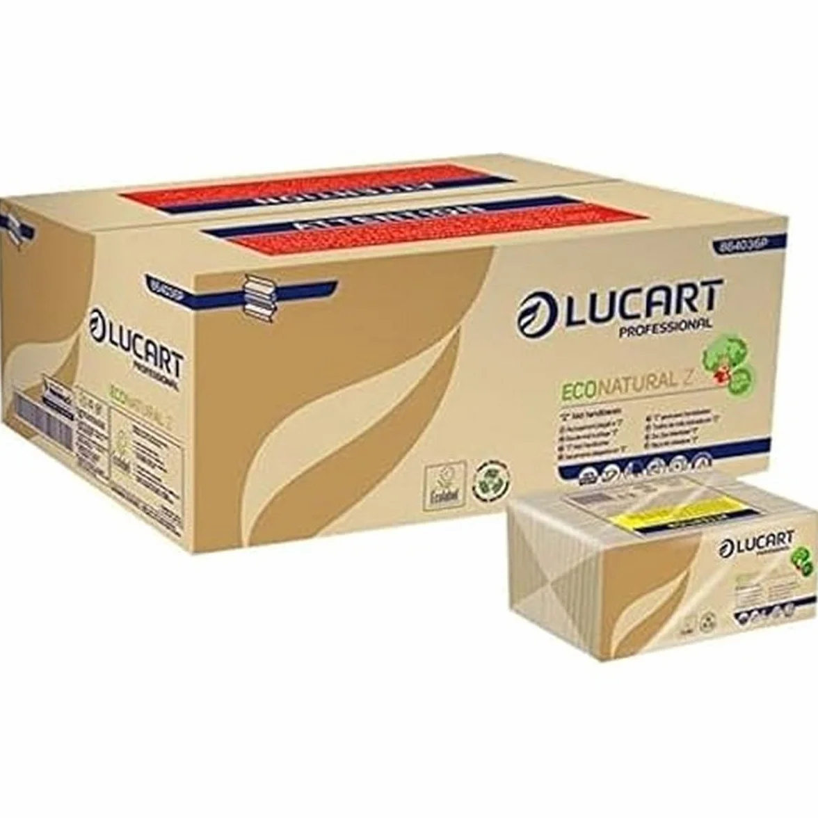 Lucart Professional, EcoNatural Z, Asciugamani Piegati a Z in Fiberpack, Ideale per Bagni Pubblici e Uffici, 220 pezzi per confezione, 23x23.5 cm, 18 confezioni Bianco