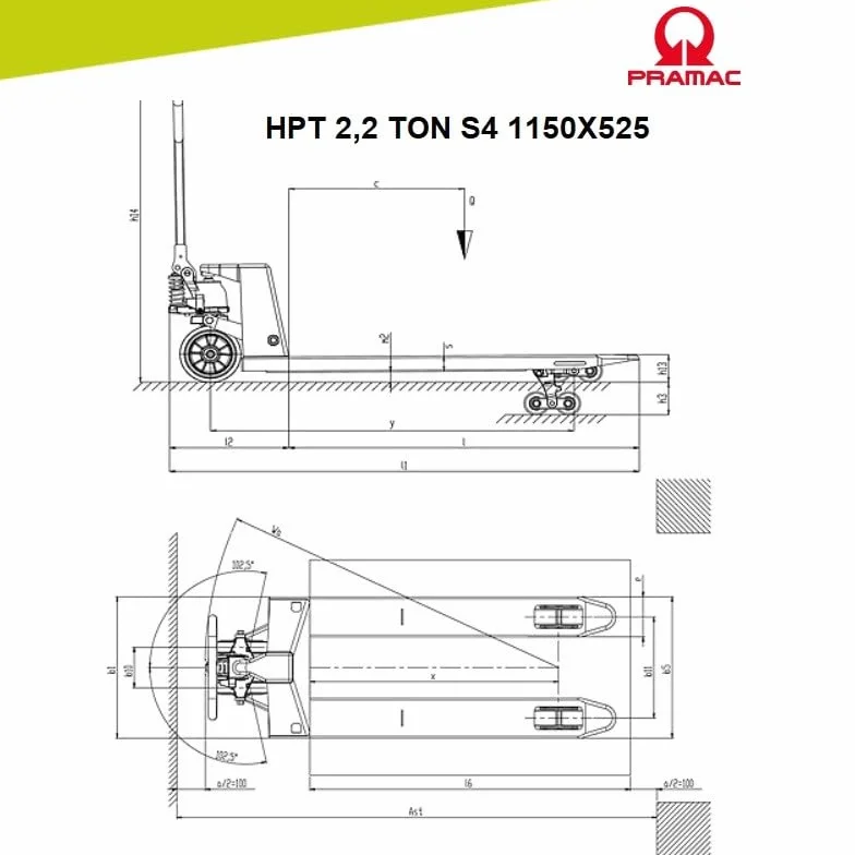 Transpallet manuale Doppio Rullo portata 2200kg (2,2 TON) forche 1150x525mm GS 22S4 marca LIFTER by Pramac