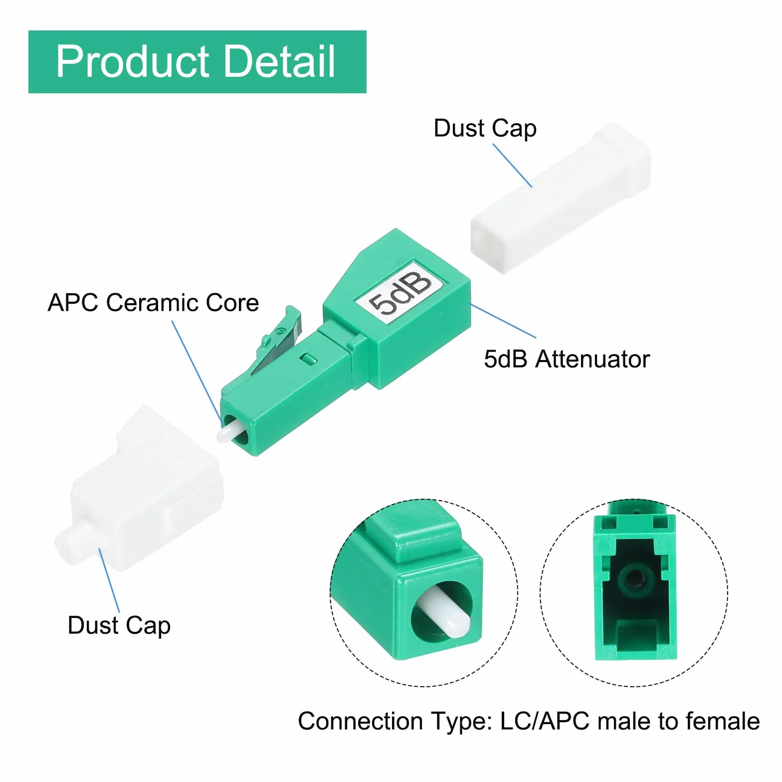 QUARKZMAN 5dB LC Fibre Attenuatore LC/APC SM Monomodale Fisso Fibre Ottico Attenuatore Maschio a Femmina per Fibre Ottico Trasmissione 2pz