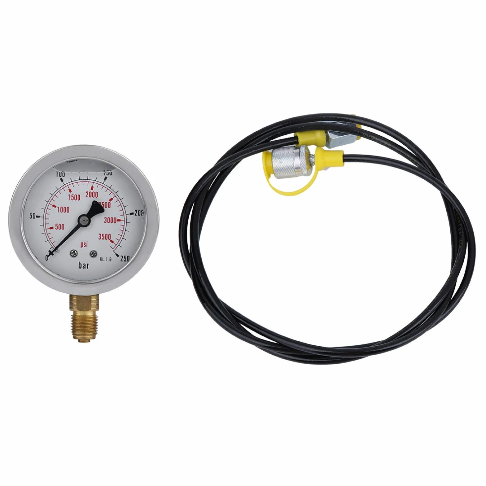 Misuratore di Pressione Idraulica Kit, Tester di Pressione Idraulica M16 * 2-bsp1/4 + 0~250BAR/3600psi 1.5 m Flessibile, Punto di Prova Tubo Idraulico Raccordo