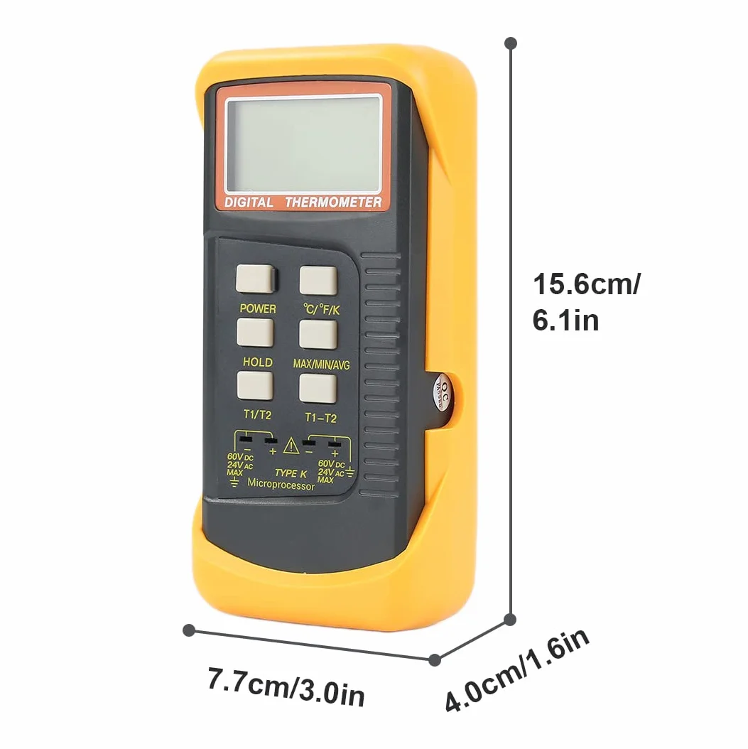 Mengshen Termometro Digitale Tipo K 2 Canali 4 Termocoppie -50~1370°C Portatile
