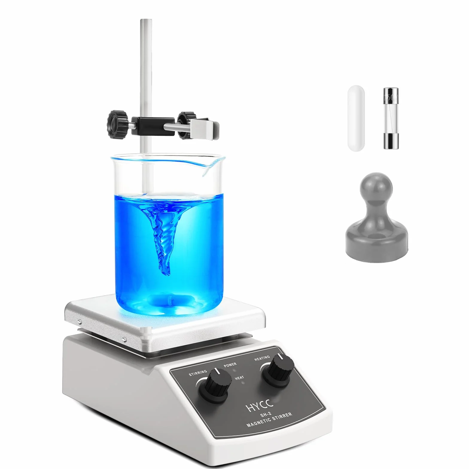 HYCC Agitatore magnetico con piastra riscaldante max 520℉, 100-2000 giri/min, 2000 ml, con barra di agitazione magnetica, dispositivo di recupero barra di agitazione