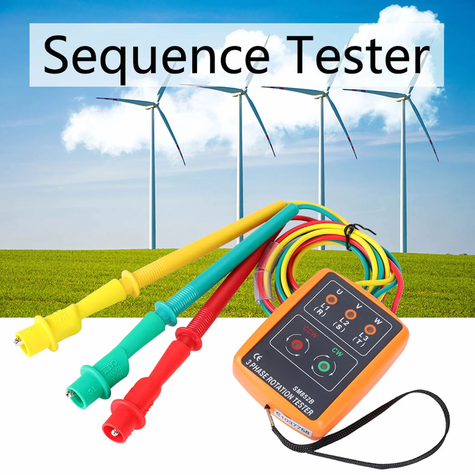 Tester Rotazione Fasi, Akozon SM-852B Tester Rotazione Trifase 60V~600V AC Senso Ciclico Fasi Indicatore di Sequenza a 3 Fasi, Indicazione di Fase Aperta e Indicazione Rotazione di Fase, 20Hz-400Hz