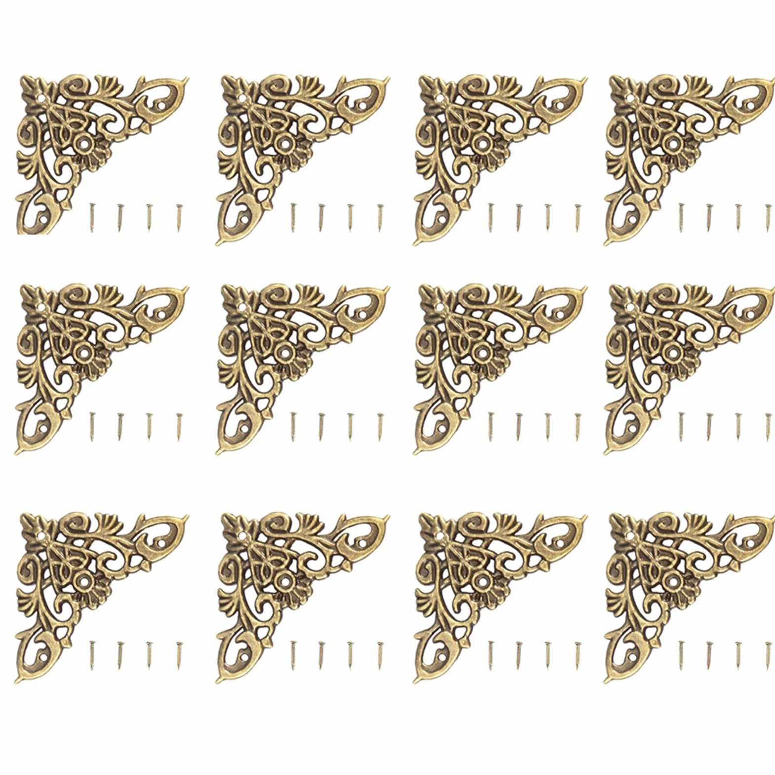 12 Pezzi Angoli in Metallo Stile Vintage A Forma Cava per Album di Ritagli di Gioielli Protezione Decorazioni per Cornici in Legno Design Antico Unico Adatto A Scatole 26 5