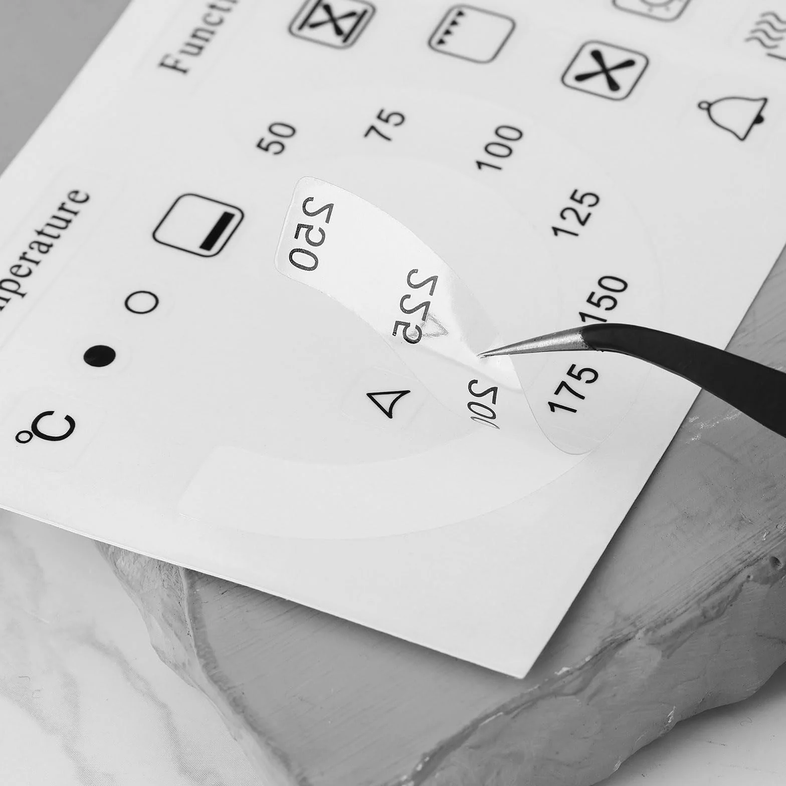 Create idea 4 Set Adesivi Per La Temperatura E Le Funzioni Del Forno 50–250°C + 18 Adesivi Con Simboli In Vinile Laminato Trasparenti Con Stampa Nero