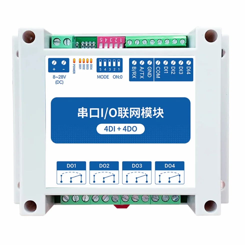 Moduli di rete I/O di controllo Modbus RTU 4DI+4DO con porta seriale RS485 MA01-AXCX4040 per installazione su guida DIN 8~28V CC Watchdog IoT