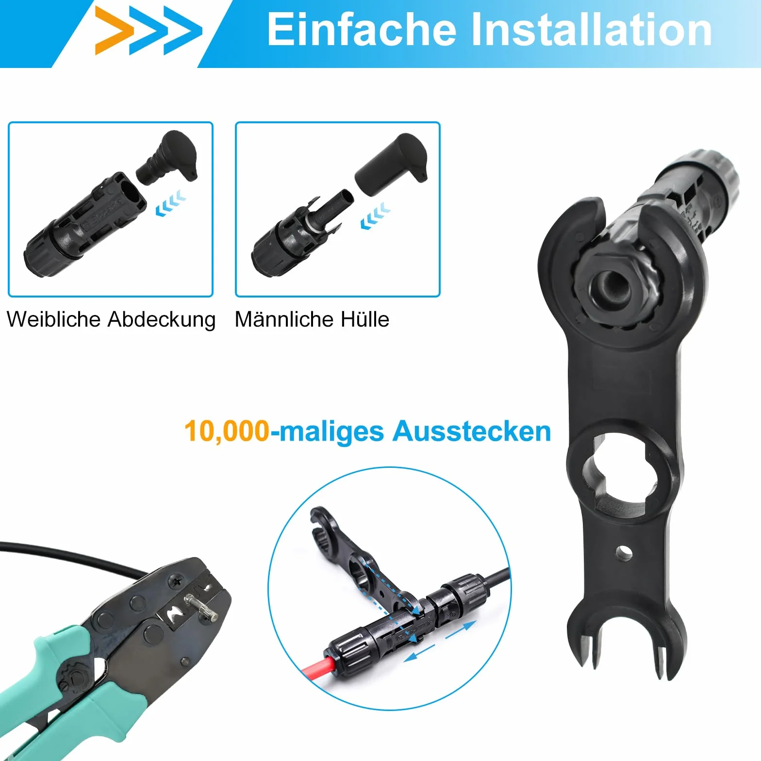 Spina Solare 10 mm² IP68 1500 V Connettore Maschio/Femmina 5 Coppie 8 AWG