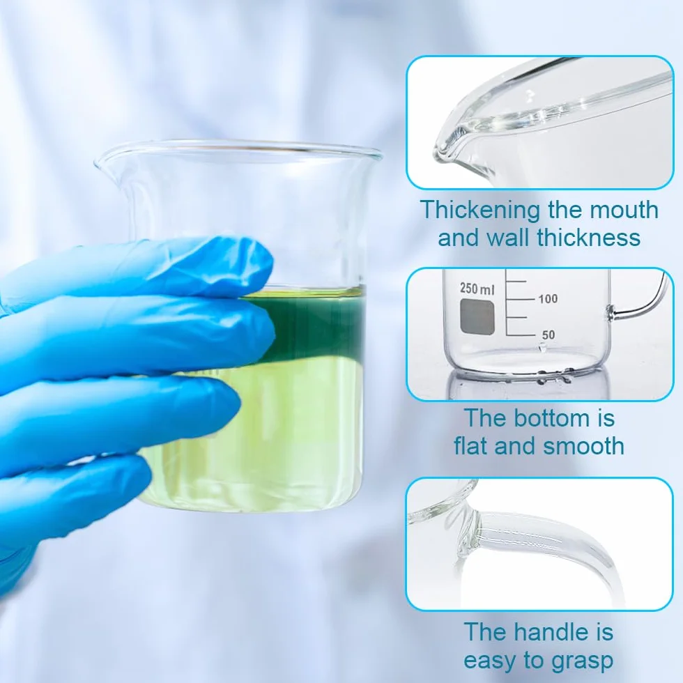 1 becher da laboratorio in vetro borosilicato da 50 ml, 100 ml, 250 ml, 500 ml, 1000 ml con manico, per misurare la bilancia e le attrezzature da laboratorio (500 ml)