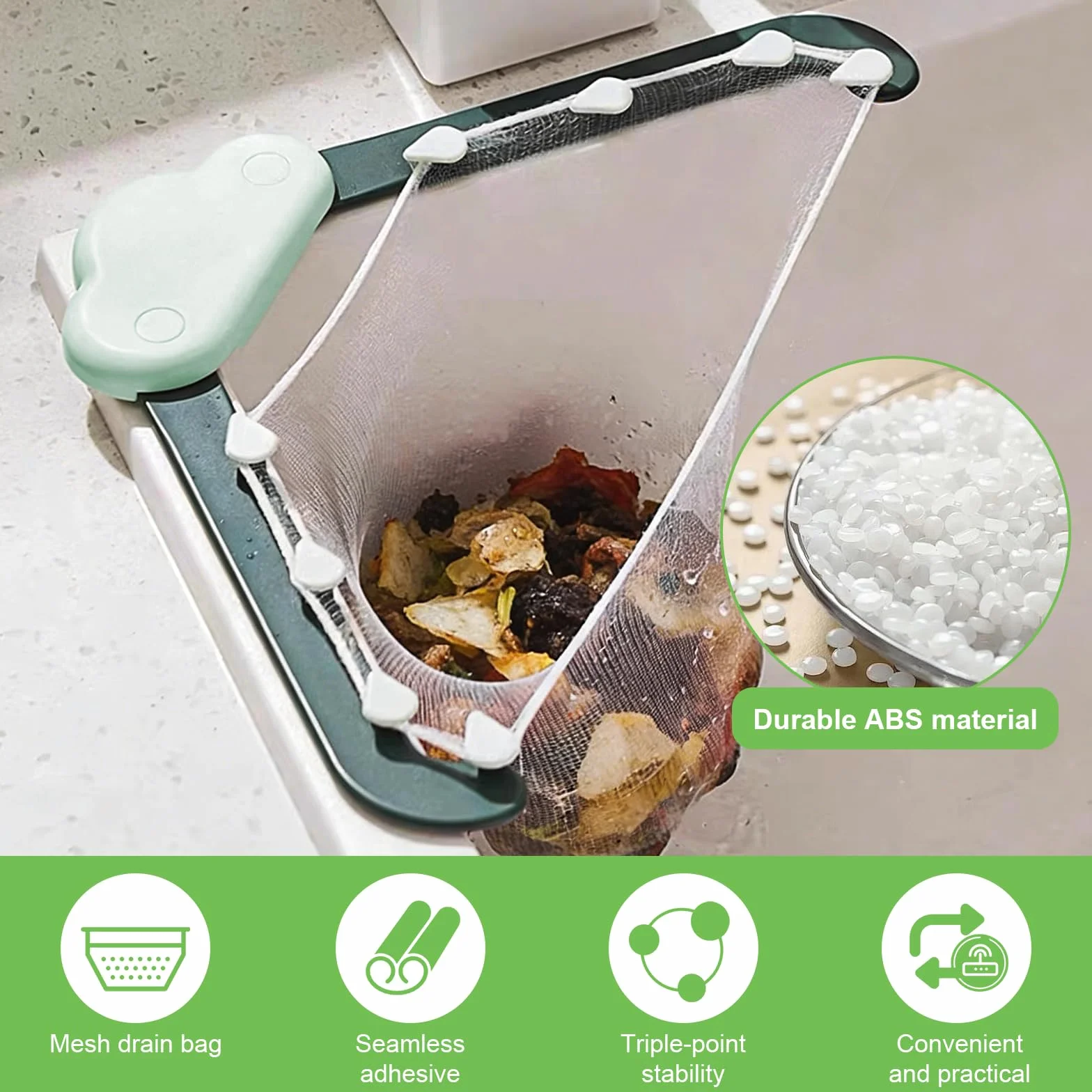 2 Colino per Lavello Cucina con Ventosa, Scolapasta da Lavello con 100 Filtri, Colino 2 in 1 per Lavandino per Lavandino, Verdura, Frutta, Scarti di Cucina, Verde e Arancione