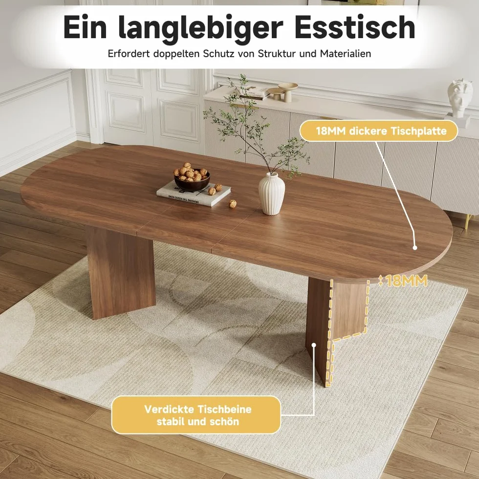 Muskel Tavolo da pranzo ovale allungabile 160 – 200 x 90 cm, moderno tavolo da pranzo adatto per 4 – 8 persone, robusto tavolo da cucina, tavolo ispessito salvaspazio (noce, 160 – 200 cm)