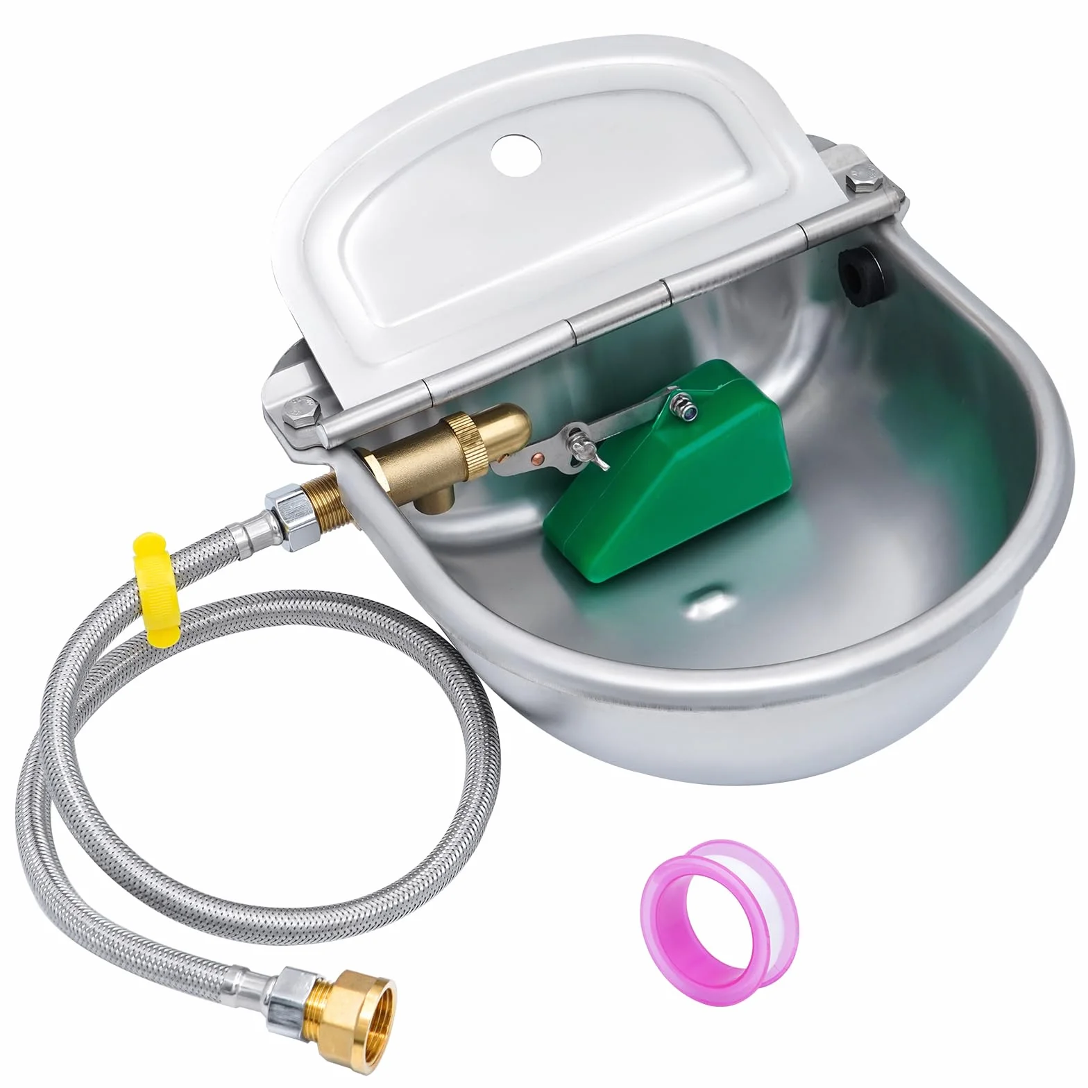 Abbeveratoio automatico in acciaio inox fuso con valvola galleggiante da 1/2 pollici in ottone per cavalli, bovini, cani e galline