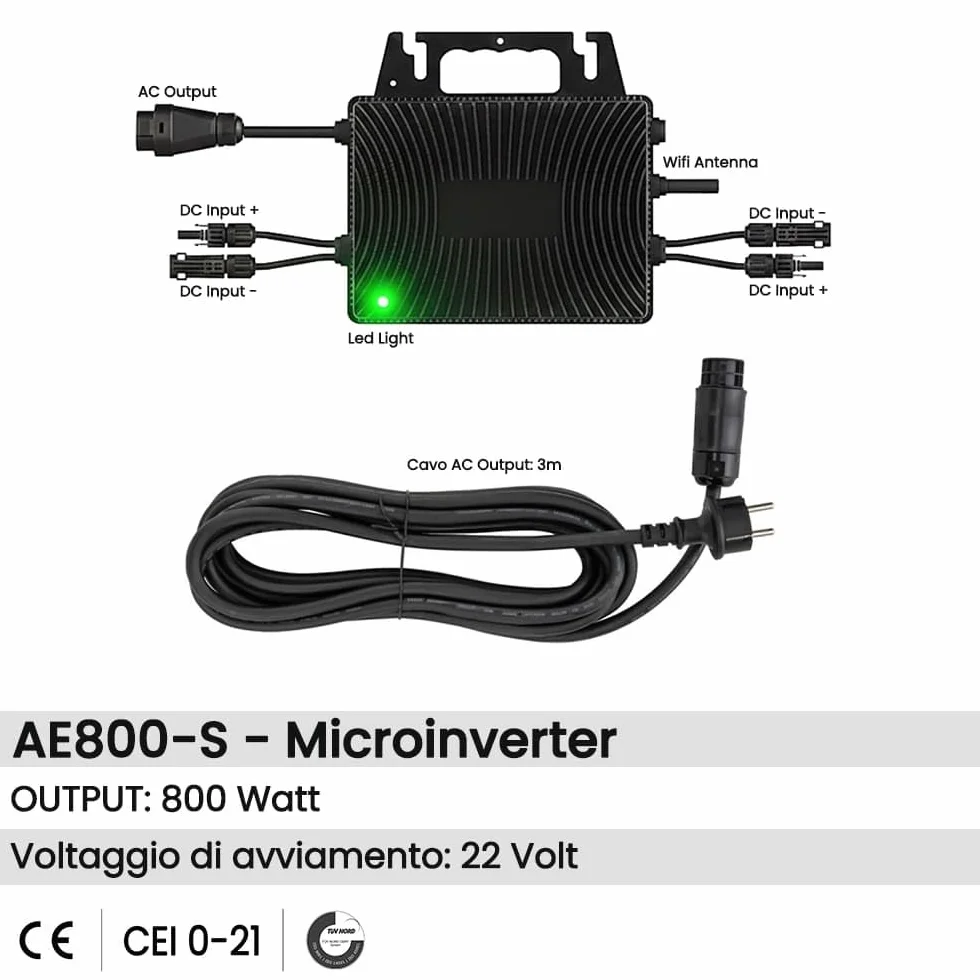 Kit Fotovoltaico Balcone 800W Pannelli Flessibili 200W x4 Inverter AE800S Monitoraggio WiFi