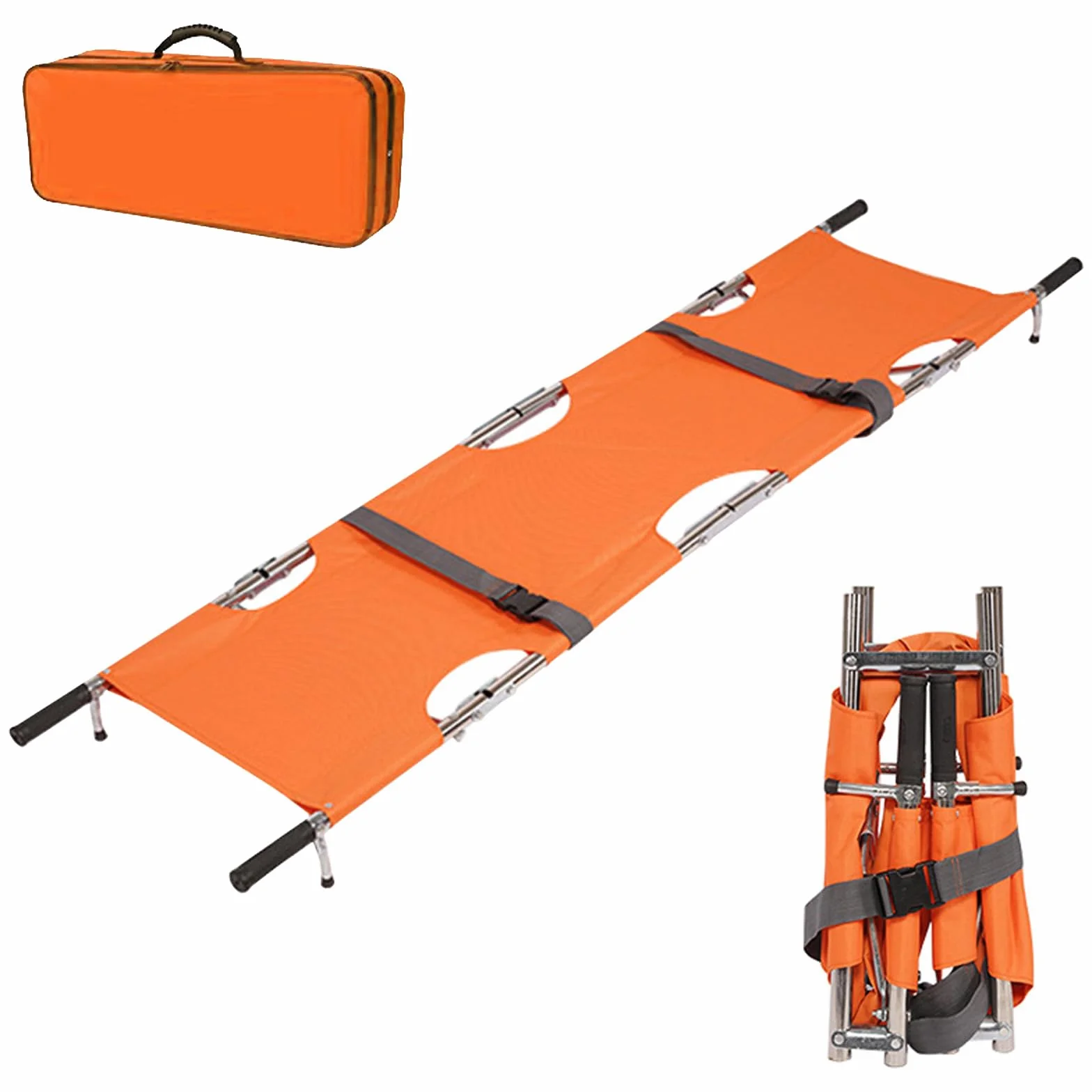 Barella Portatile di Salvataggio, 210 * 54 cm Barella Pieghevole con Borsa Portaoggetti per Soccorso Alpino e Trasporto a Lunga Distanza(Arancione)