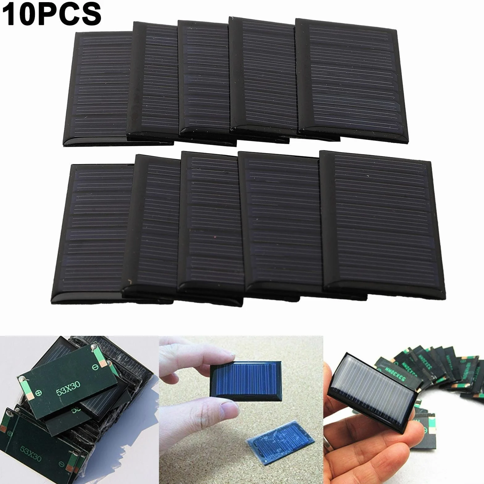 Lotto di 10 pannelli solari 5V 30mA 53X30mm per progetti elettronici fai da te