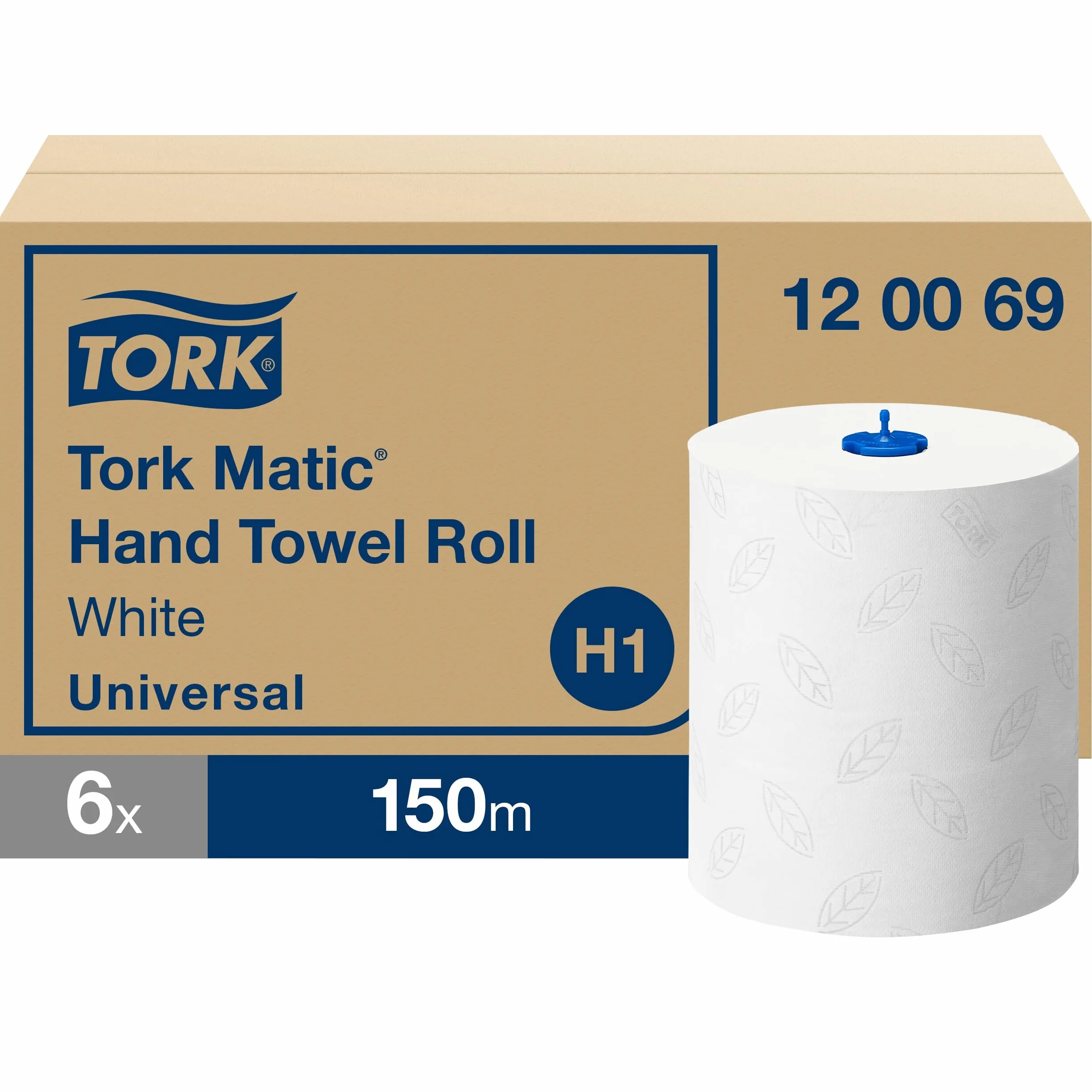 Tork Matic Rotolo di asciugamani bianco H1, avanzato, goffrato per un'asciugatura efficiente, 6 rotoli da 150 m, 120069