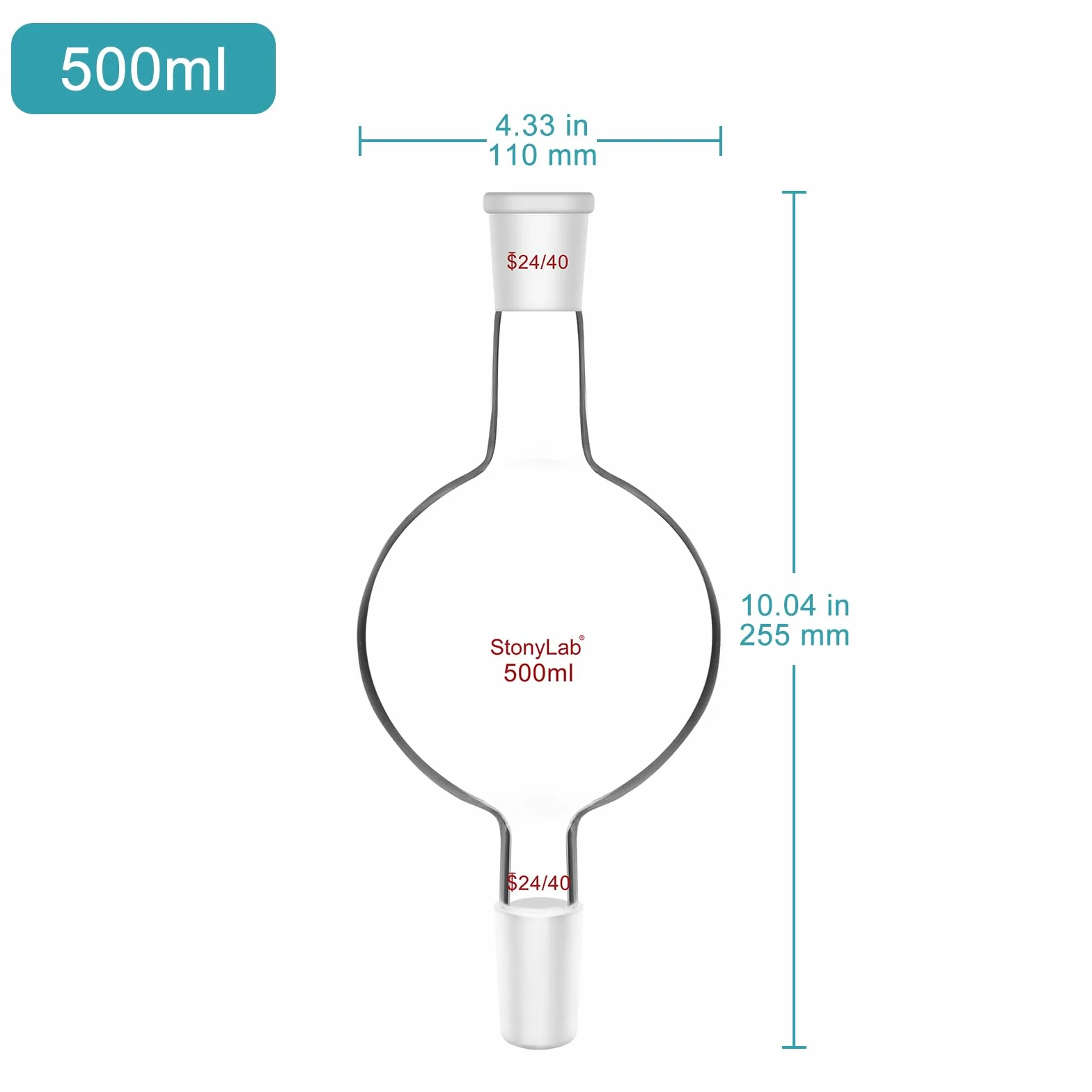 stonylab Serbatoio per Cromatografia in vetro, Chromatography Reservoir Serbatoio di Cromatografia in Vetro Borosilicato con Giunto Standard 24/40 per Laboratorio - 500 ml