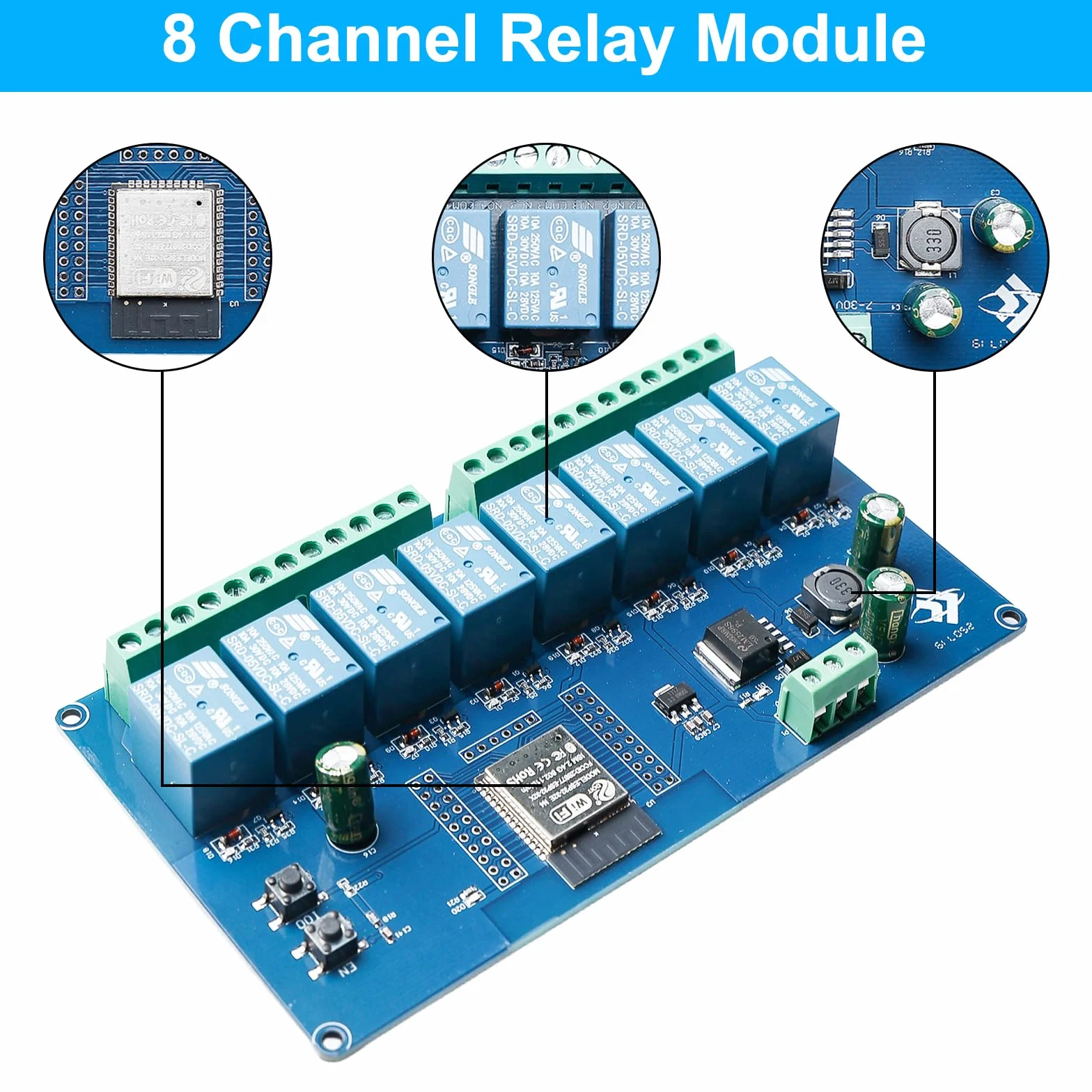 ESP modulo relè a 8 canali con ESP-32 WiFi Bluetooth, DC5-30V/AC250V, scheda di sviluppo per progetti fai da te Smart Home & IoT, facile programmazione con Arduino IDE