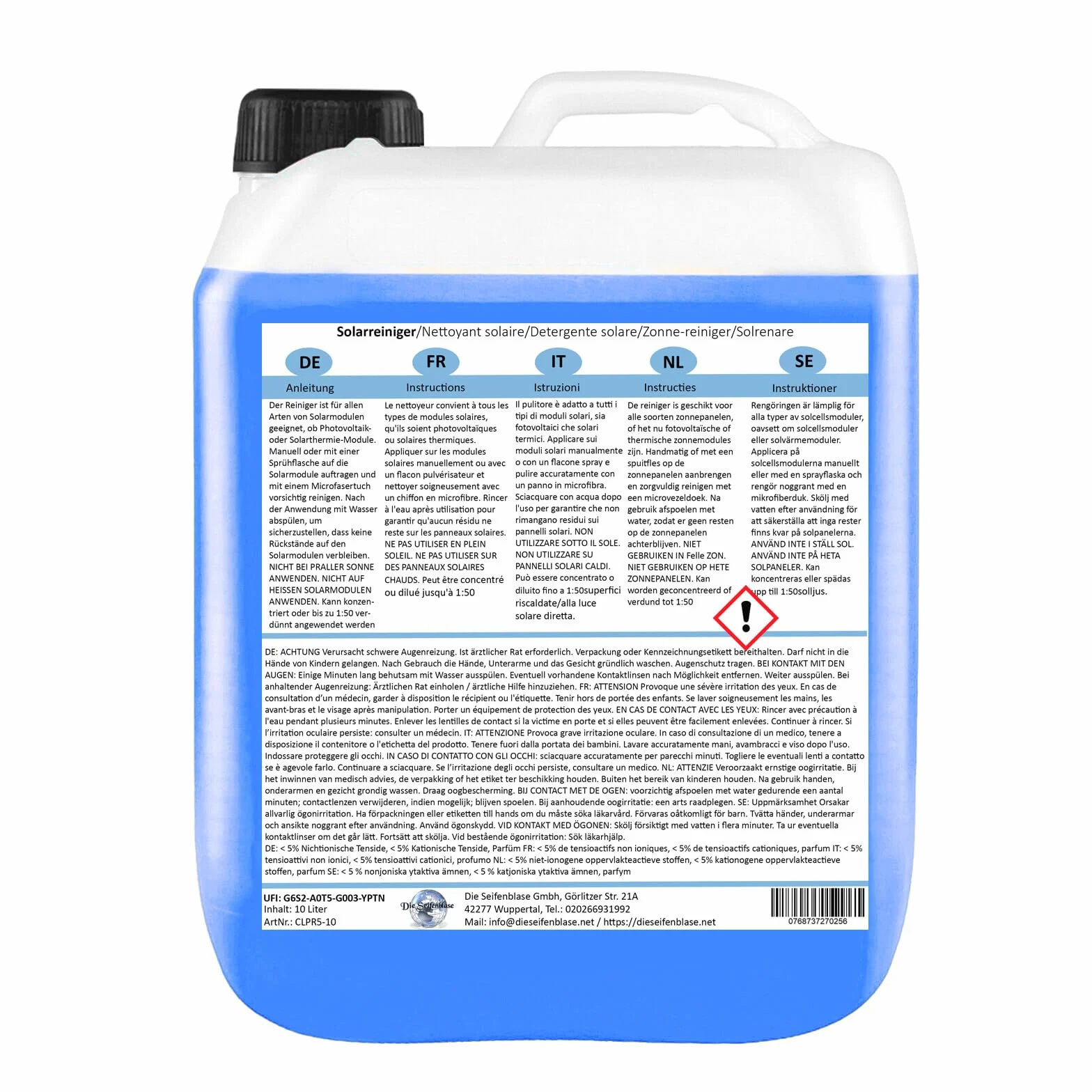 Detergente concentrato 1:50 per impianti fotovoltaici e pannelli solari 10 l AP24