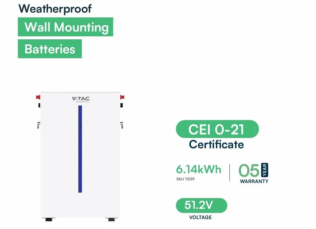 V-TAC batteria litio LFP 6.14Kwh 51.2V BMS integrato CEI-021 accumulo fotovoltaico