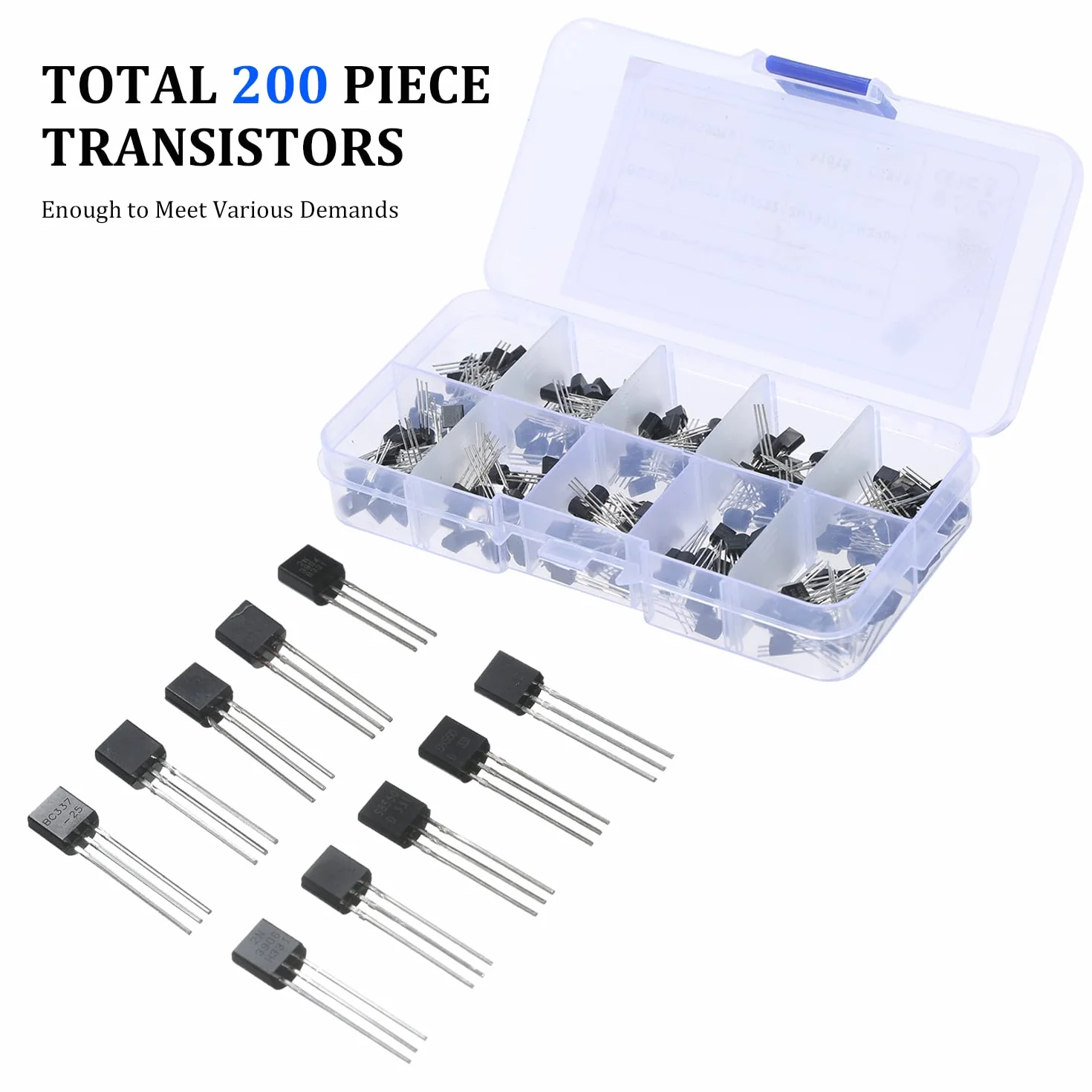 Kit di 200 transistor di potenza NPN PNP BC337 BC327 2N2222 2N2907 2N3904 2N3906 S8050 S8550 A1015 C1815 per progetti elettronici fai da te riparazione veicoli