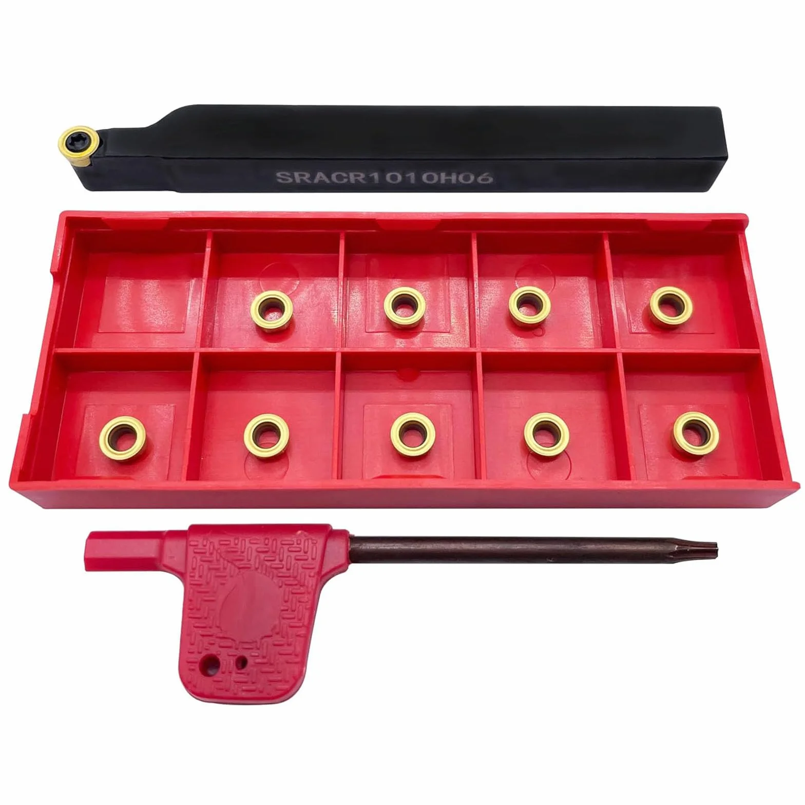 Barra di tornitura da 3/8 di pollice SRACR1010H06 Portautensili per tornitura cilindrica in metallo duro e 10 pz RCMT0602 R3 Inserti per tornitura in metallo duro