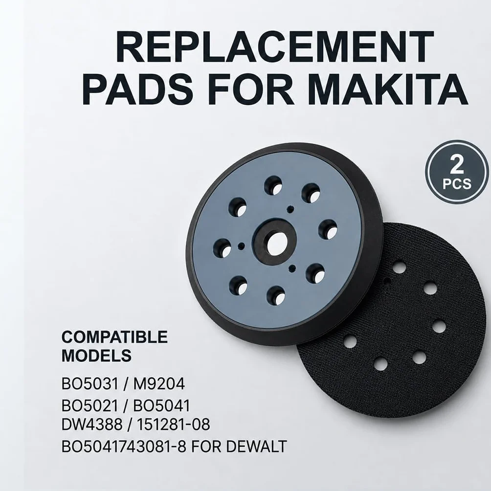2 vassoi di levigatura 125 mm 8 fori, tampone di ricambio compatibile con Makita BO5021 BO5031 BO5041 BO5010 M9204, compatibile con DeWalt 151281-08 DW420 DW421 Porter Cable 390, 382, 343