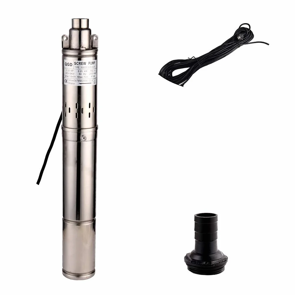Pompa Sommersa Per Pozzi Profondo 220V 1800L/H 0.25KW - Immersione a Vite in Acciaio Inox Per Piscina/Giardino/Irrigazione - Aspira Acqua Con 20m Cordone