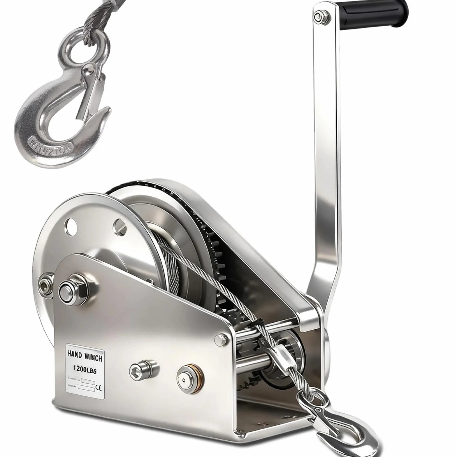 Verricello Manuale Acciaio Inox, Verricello Manuale Piccolo con Freno Automatico e Fune in Acciaio Antitorsione da 10 m, Argano Manuale per Traino, Sollevamento, uso Esterno