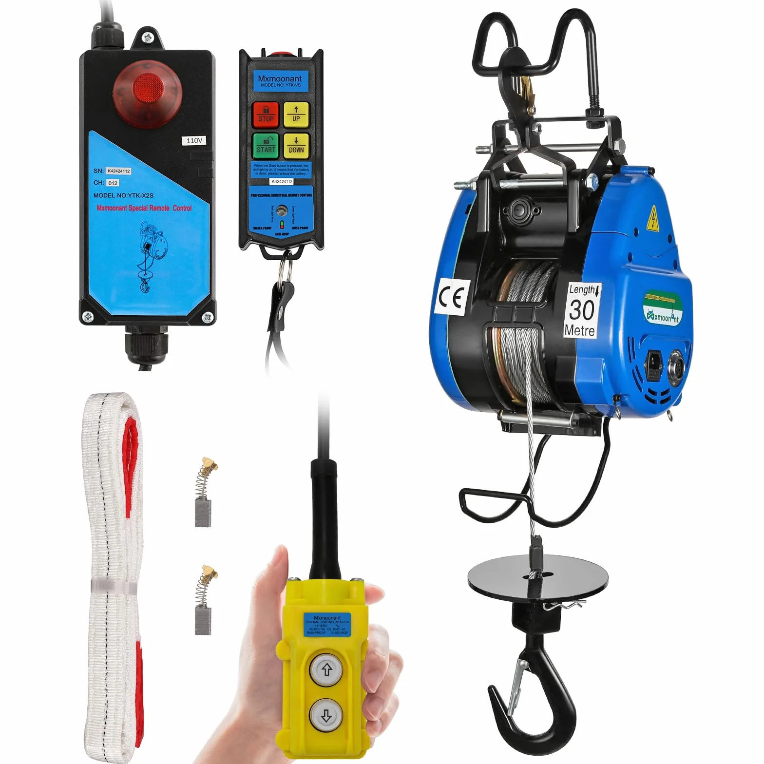 Mxmoonant veloce paranco elettrico 250 kg,18 M/min 30 m di altezza di sollevamento con 2 metodi di controllo per garage riparazione costruzione negozio