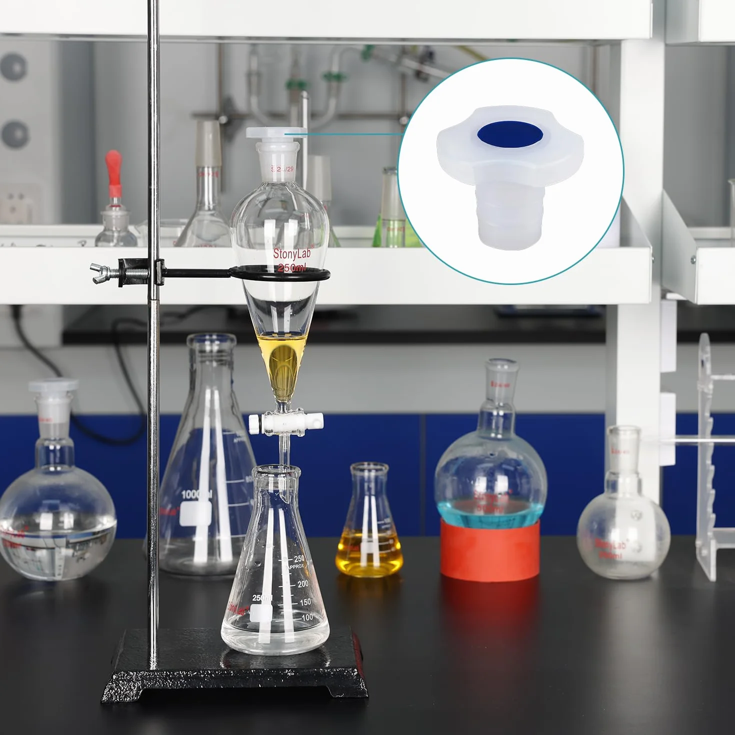 Tappi in Plastica Universali per Laboratorio con Giunto 24/29, Confezione da 3