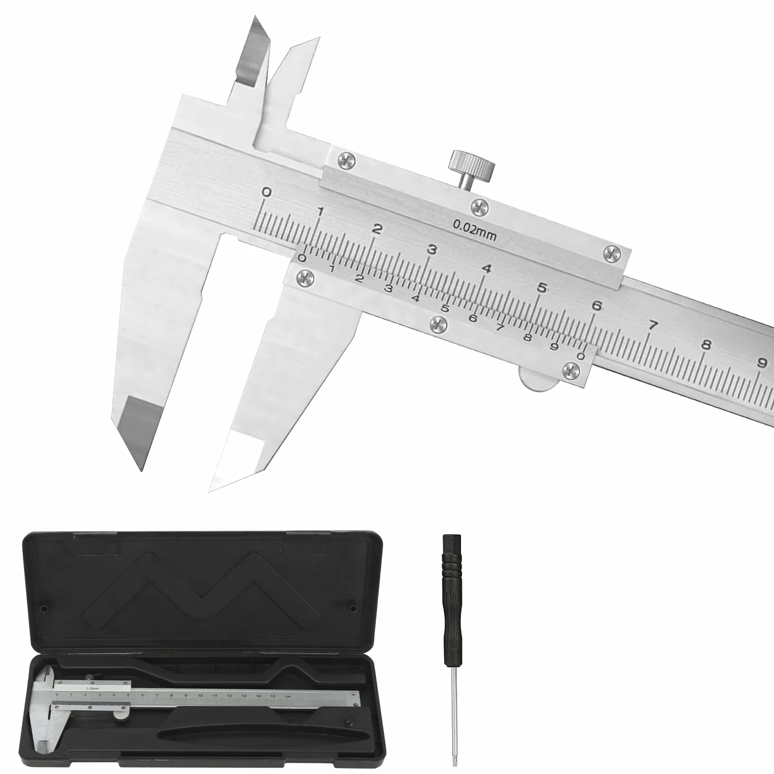 Calibro a Corsoio, 150mm Calibro in Acciaio Inox, Calibro Di Precisione Strumenti Di Misurazione Calibro Analogico per Misurzione Esterna Interna Profondità Argento