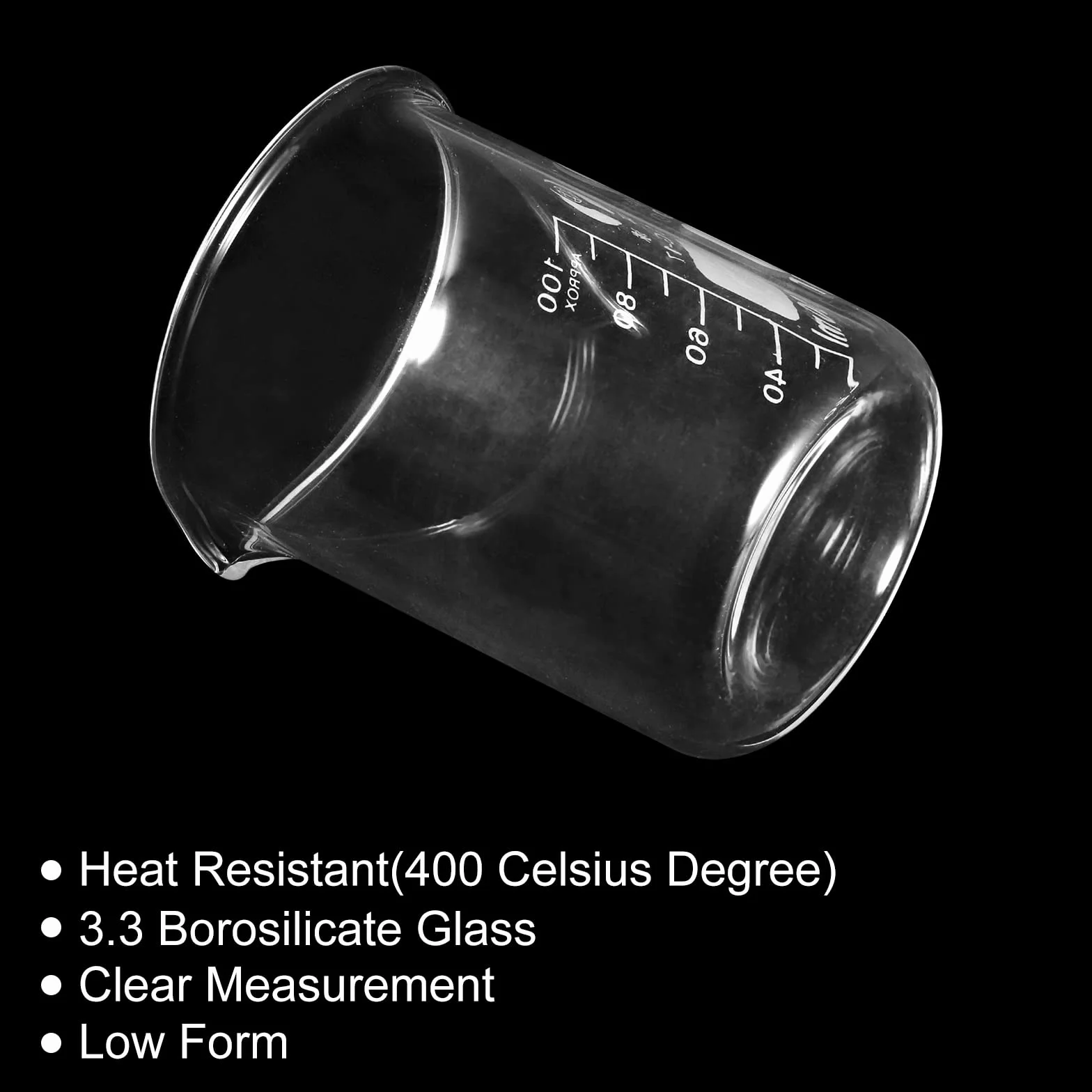 PATIKIL 3pz 100ml Bassa Forma Vetro Bicchiere, 3.3 Borosilicato Vetro Graduato Stampato Scale Misurazione Tazze con Beccuccio per Cucina Laboratorio Liquidi
