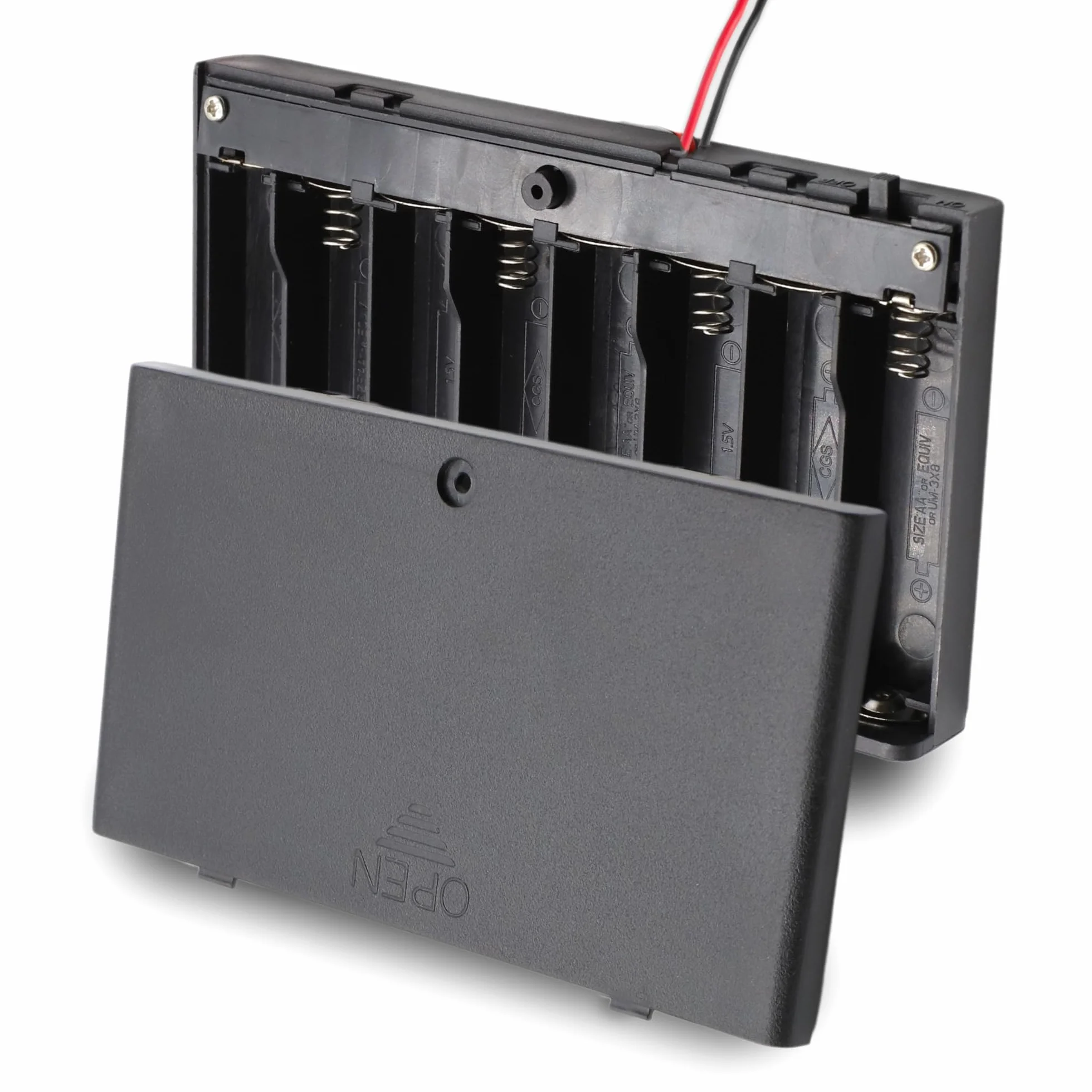 TECHZOCO Porta batterie con interruttore on/off, supporto batteria AA, scatola batteria, porta batterie, cavo da 200 mm, tensione totale: 12 V (1,5 V per batteria), adatto per 8 batterie LR6 AA (FR6,
