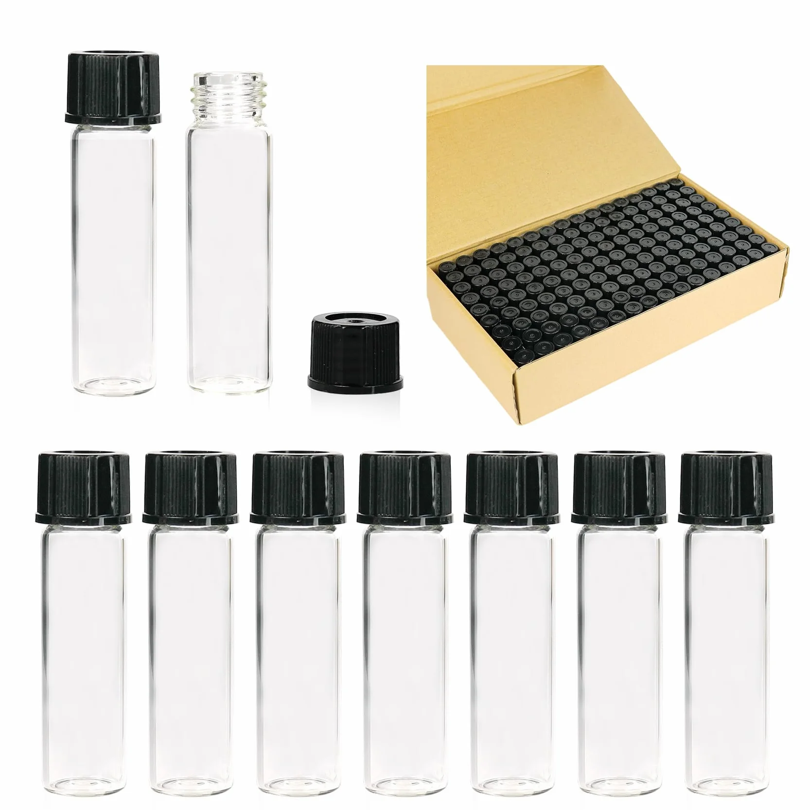 144 Pezzi Flaconi Campioni Vetro Trasparente 8ml con Tappo a Vite PTFE Naturale/Fodera in Silicone Bianco 17x60mm