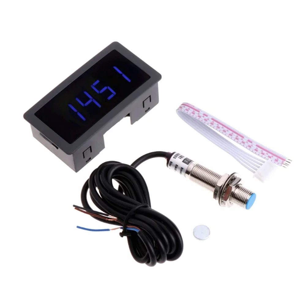 DollaTek tachimetro a 4 cifre Display velocità tachimetro + sensore di prossimità NPN Pannelli LED induttivi Effetto Hall modulo Digitale Interno per Display LED Auto
