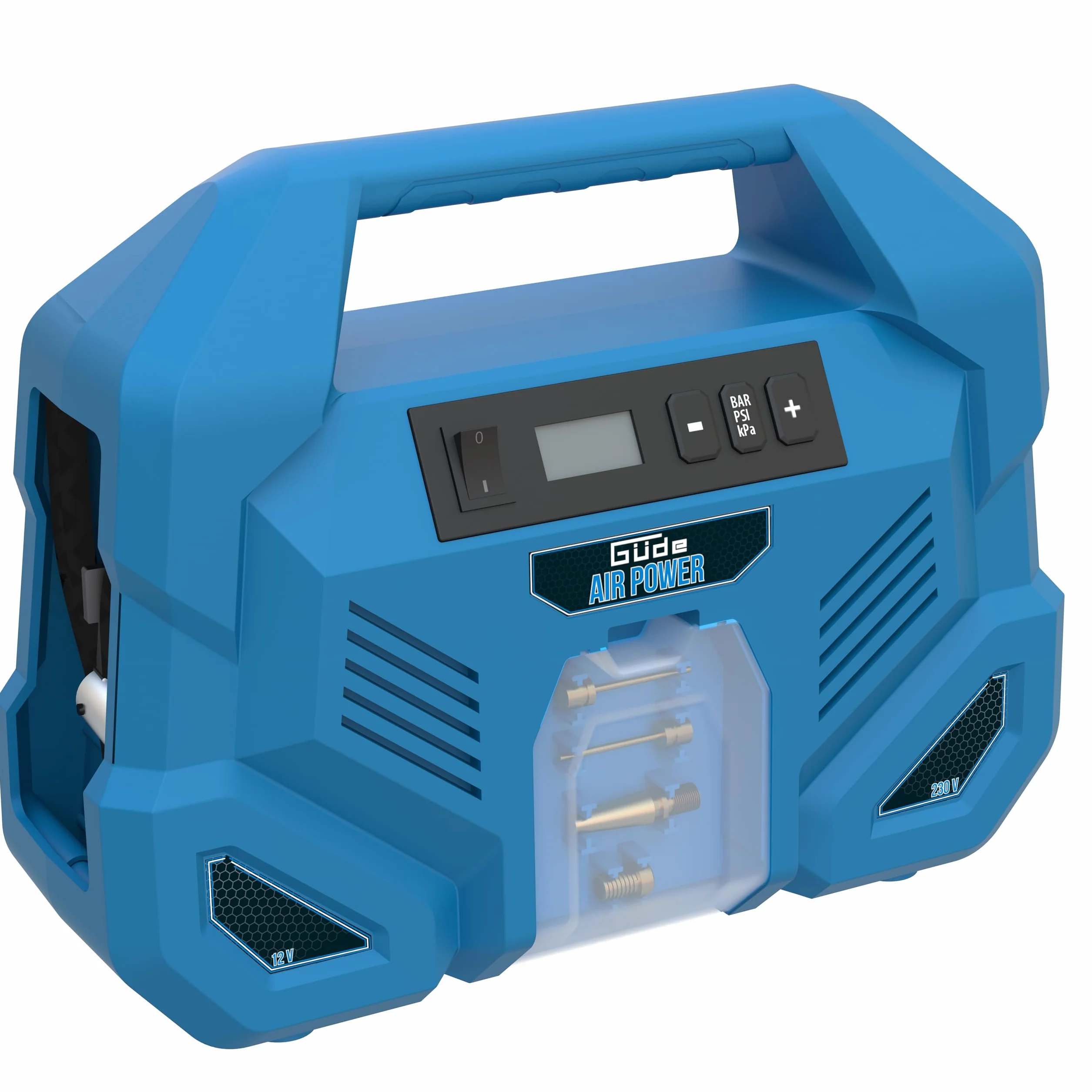 Güde Compressore Airpower Dual Drive 12/230 V/5 pezzi (150 W, max. 8 bar, 20 l/min eff. Contenuto della confezione: senza olio e manutenzione, connettore da 12 Volt e 230 Volt, display LCD, tubo