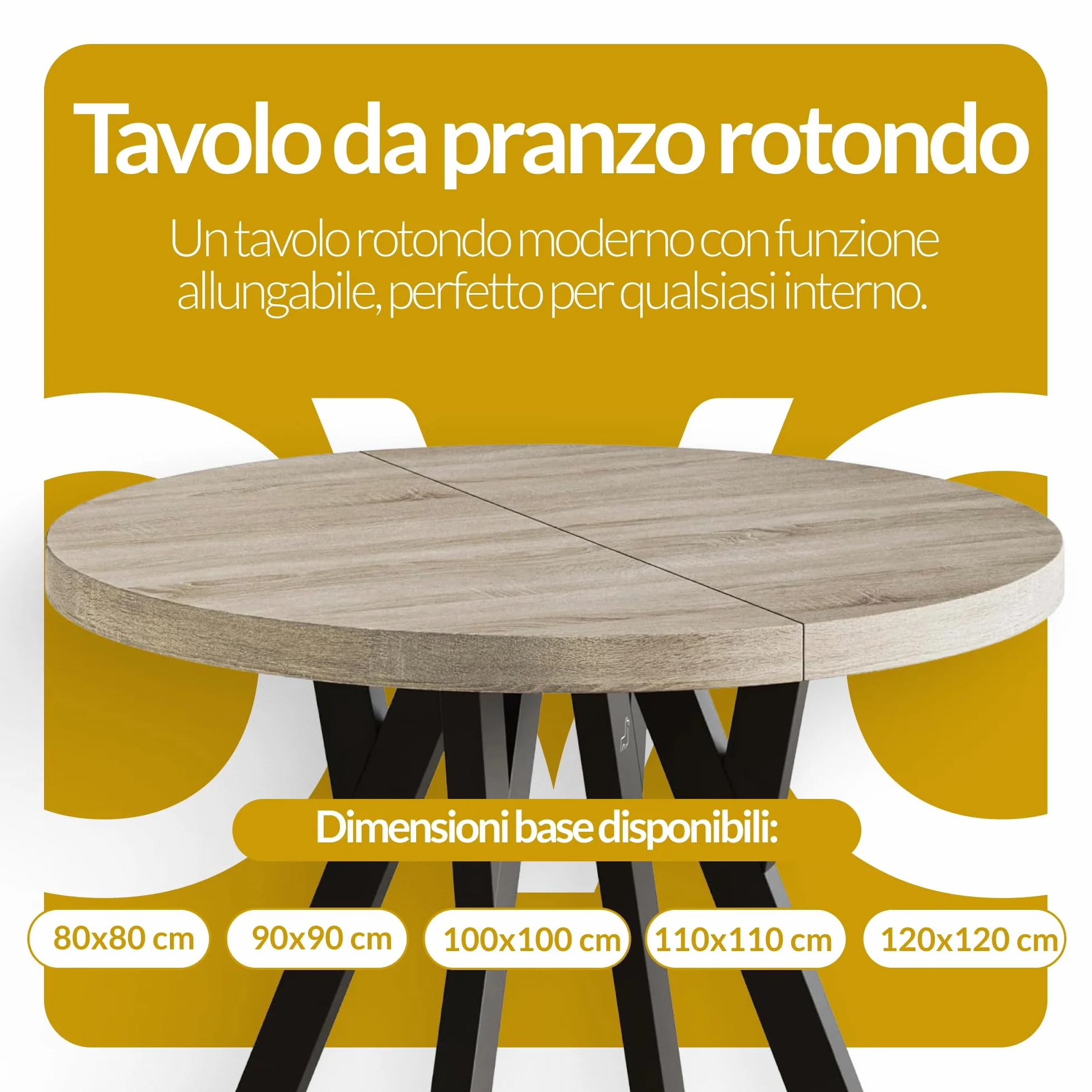 Tavolo da Pranzo Rotondo Allungabile Ovo - Piano in Laminato 36 mm - Diametro 90 cm - Marmo